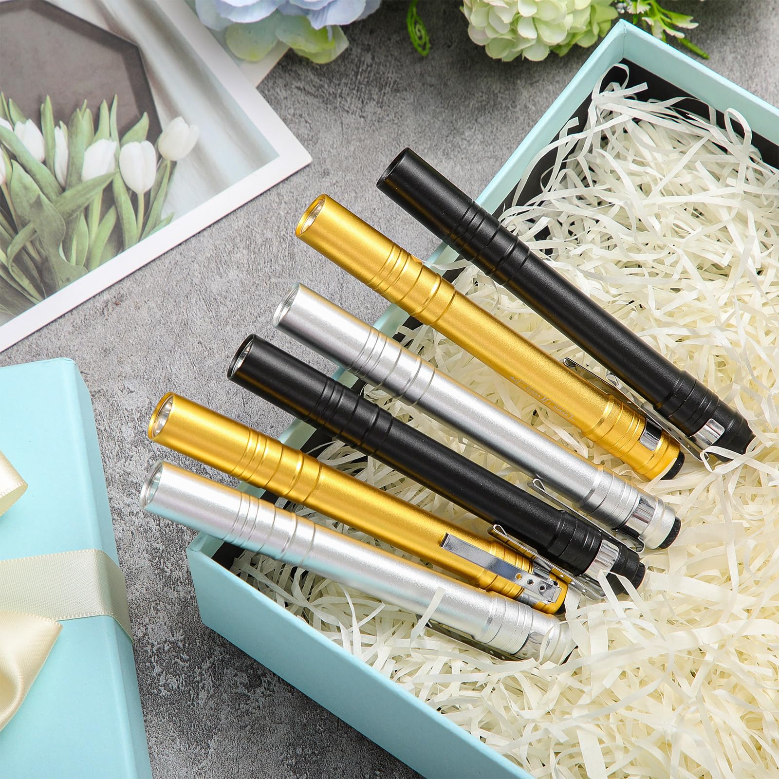 Rossesay Mini Pen Flashlights 24 Pack LED Aluminum Pocket Lights Black/Silver/Yellow XUU-Rossesay-0834