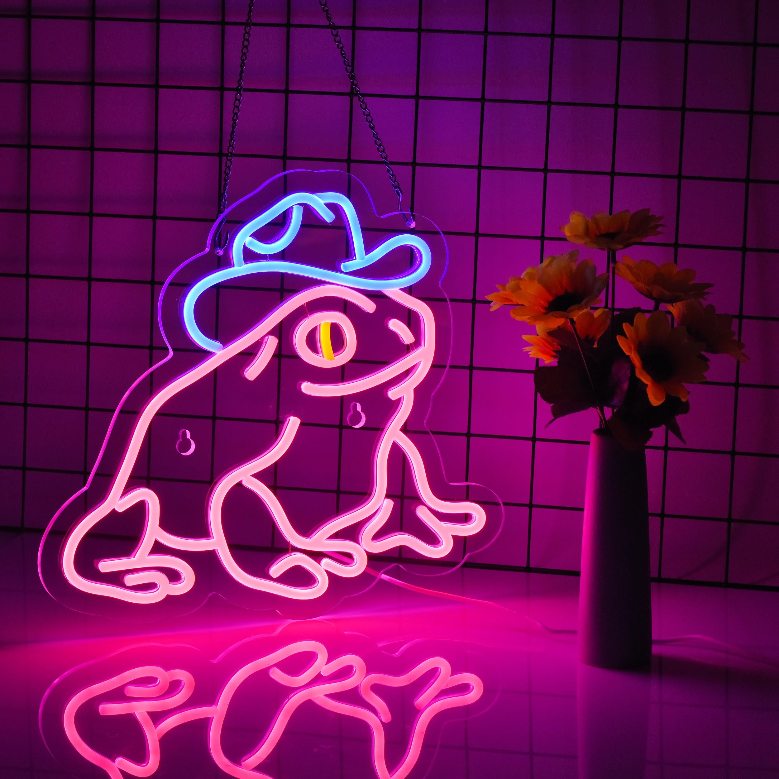 Haimococl Neon Frog Sign - Dimmable LED Wall Décor, 14" x 13", USB Powered, Pink+Blue for Pub, Store, Man Cave, Party