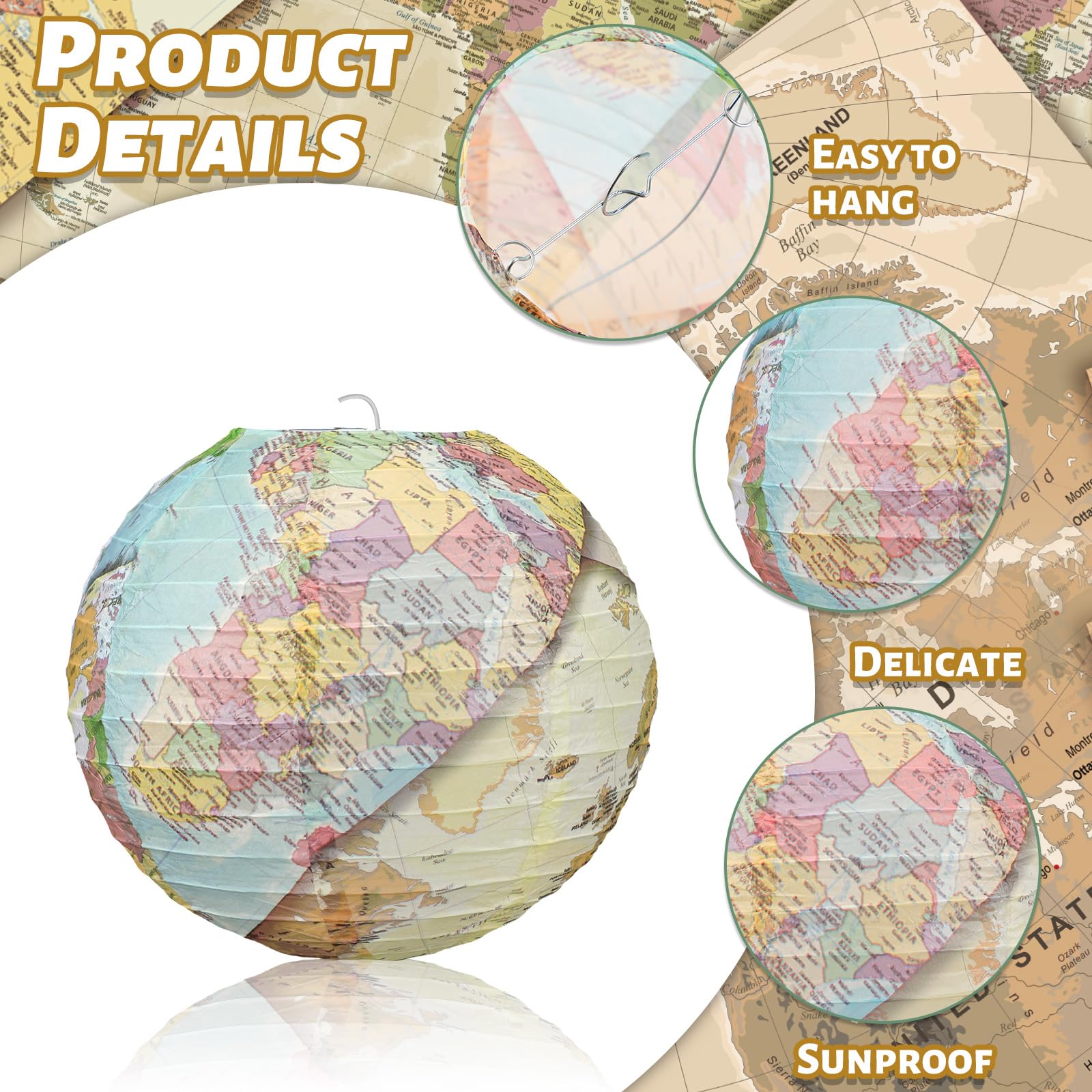 Retisee 12 Pcs 10 Inch Map Classroom Decorations Travel Themed Hanging Paper Lantern Earth Day Decorations For Home Earth Theme