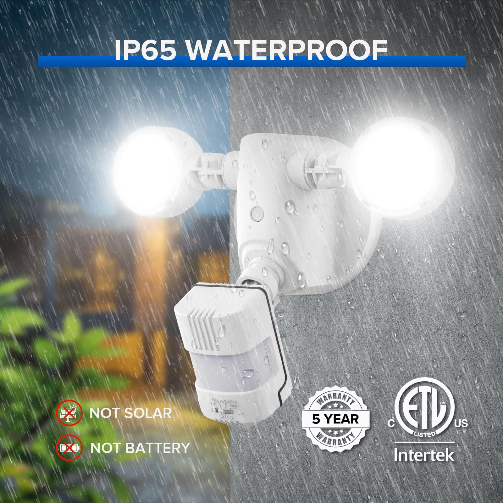SANSI 25W Motion Sensor Outdoor Flood Light, 3000LM, 5000K Dusk to Dawn, 4 Modes, White, Model C2440-MW-25W