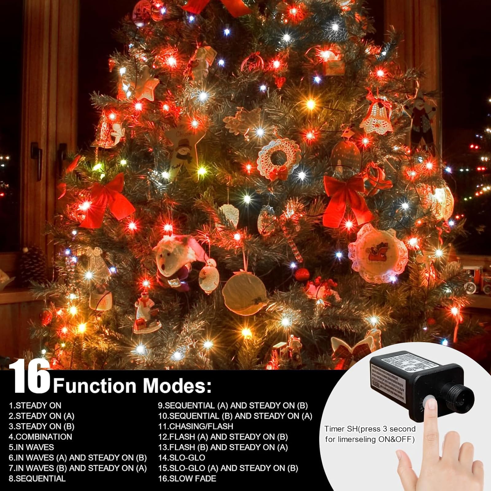Lamphome 33Ft Christmas Decorative Mini Lights  100 Led Transparent Wire Fairy Starry String Lights Plug In  12 Lighting Modes  For Indoor Outdoor Xmas Tree Wedding Party Decoration (White+Multicolor)