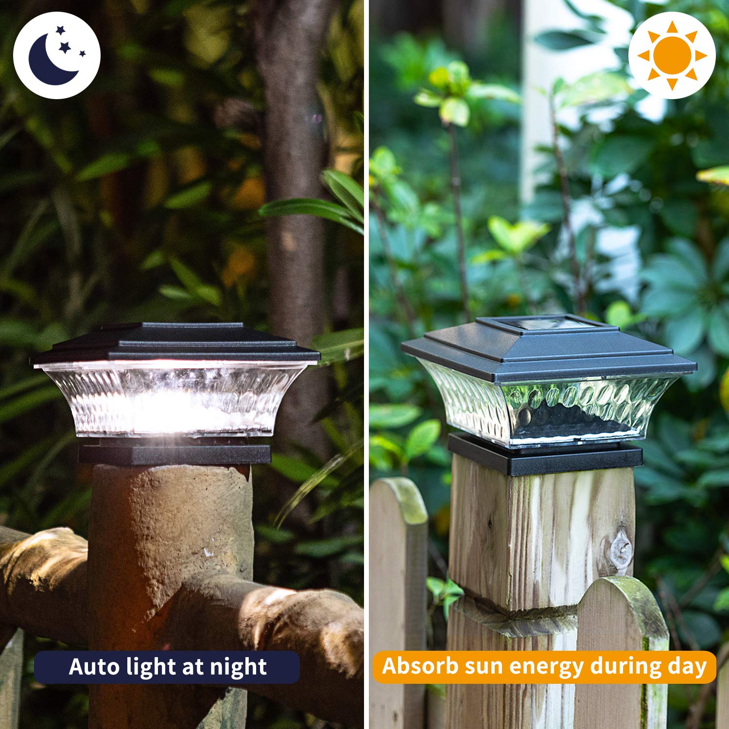 Huyieno Solar Post Cap Lights Outdoor Led Lighting Deck Fence Cap Light Two Light Modes Warm White/Bright White Suitable For 4X4