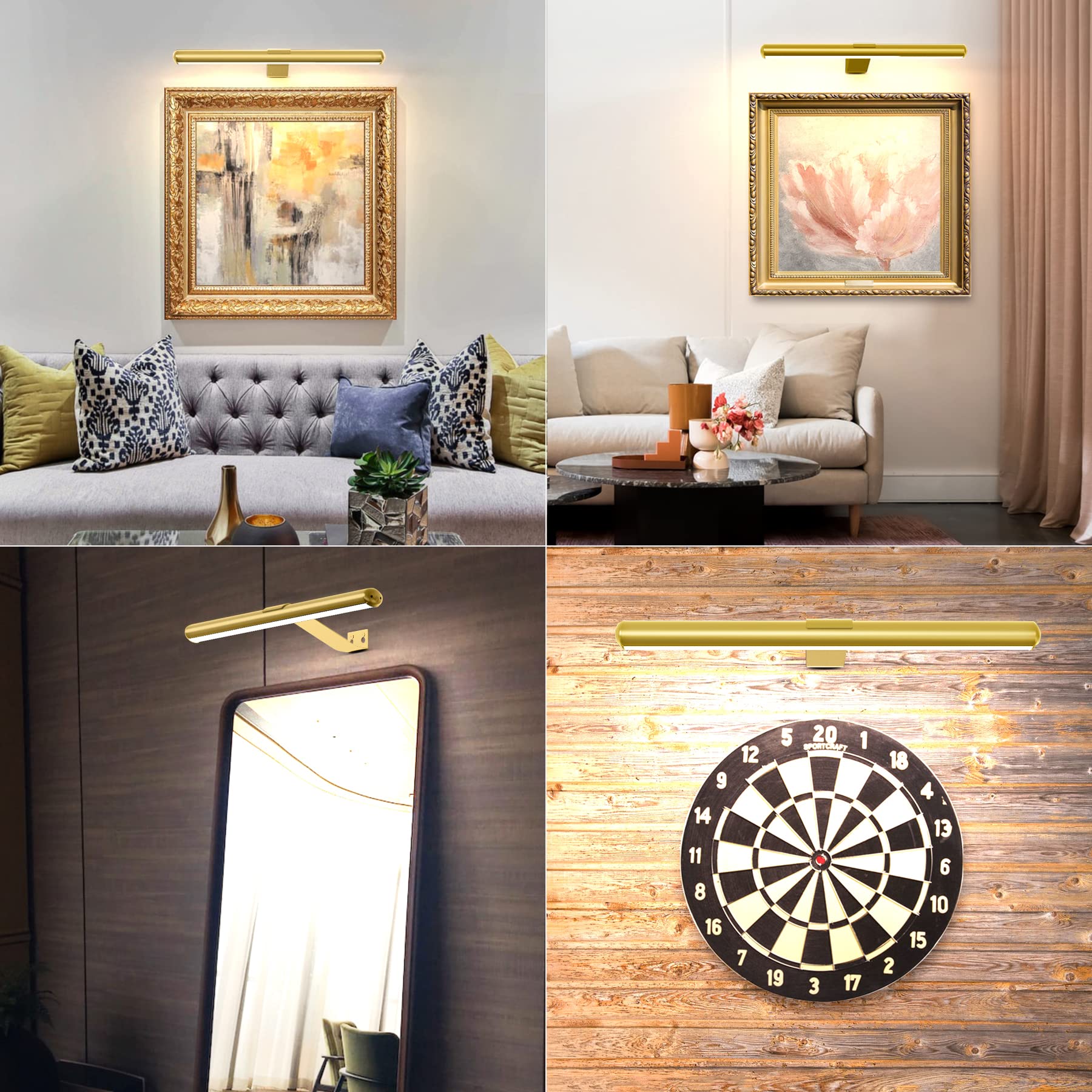 TINTINDOC 16'' Picture Light - Rechargeable LED Art Display Light, Dimmable 300LM, Full Metal, Gold Finish, Model YM-TY