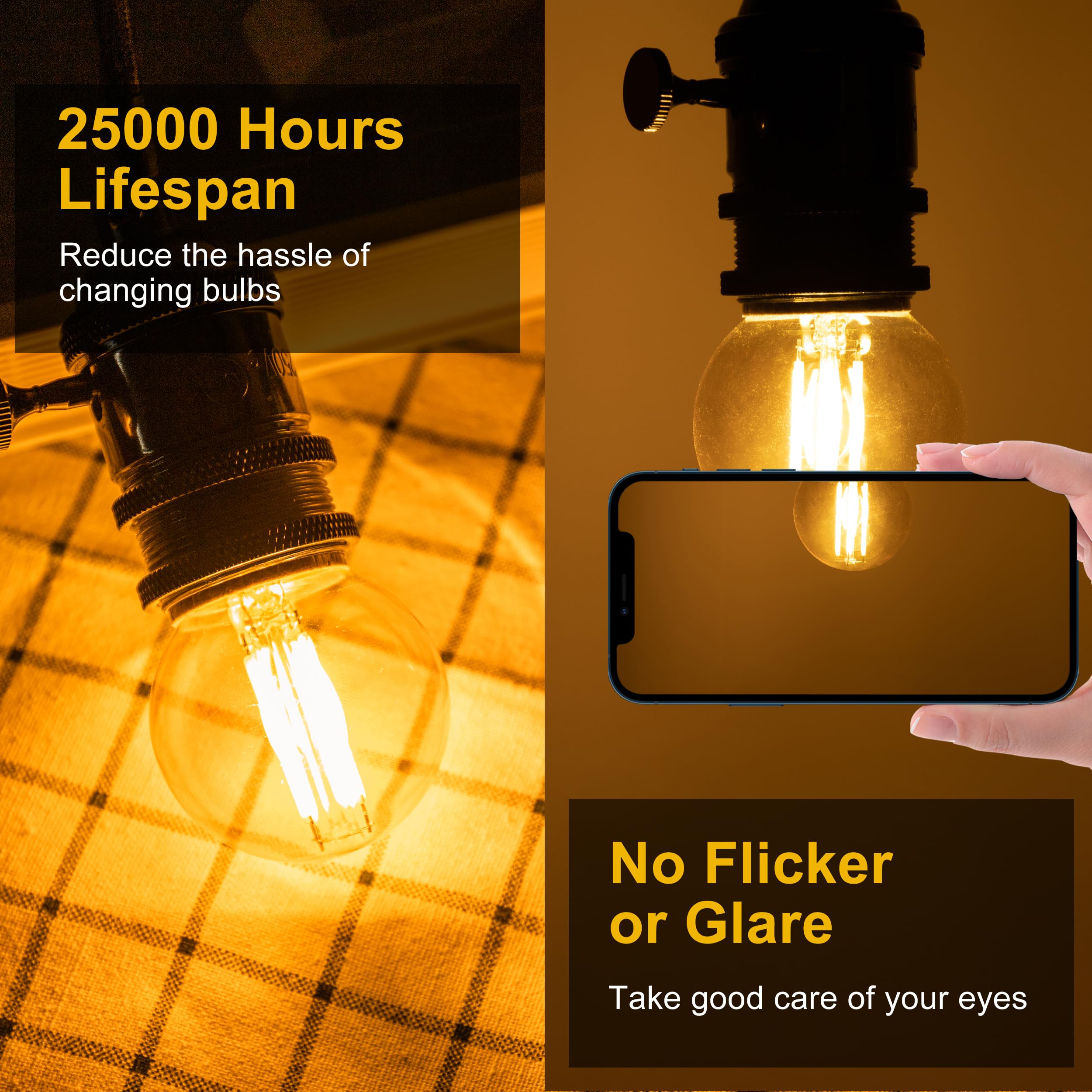 Runquiz G16.5 Led Bulb, Small Round Edison Light Bulbs, E26 Dimmable Globe Amber Vanity Light Bulbs, 6W 2700K Vintage Led Filame