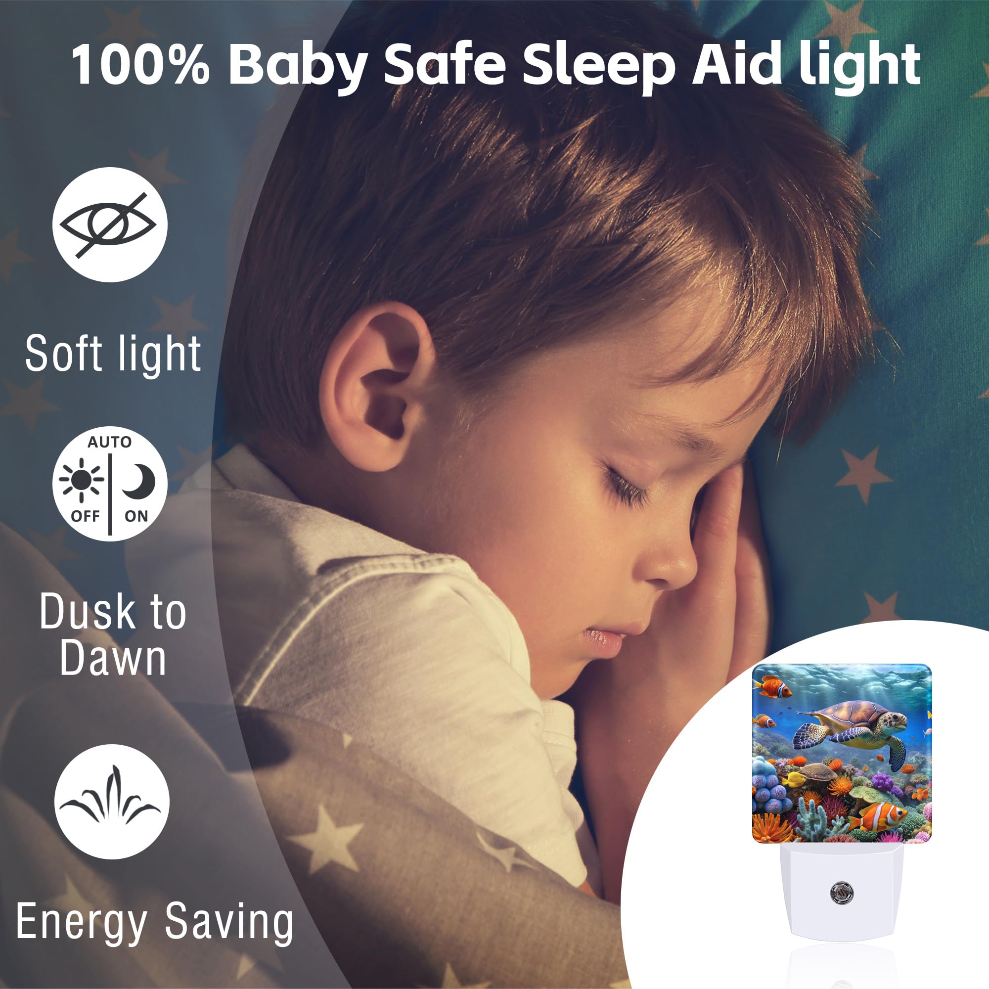 Sndheke Giant Turtle In Coral Reefs Night Light, Underwater World Marine Fish Corals Dusk To Dawn Plug In, 0.5W Energy Saving Sl