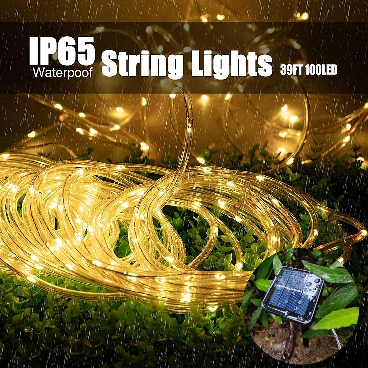 Lairtpow 39Ft Solar Rope Light, 100 Leds, Waterproof Ip65, Warm White For Outdoor Decoration