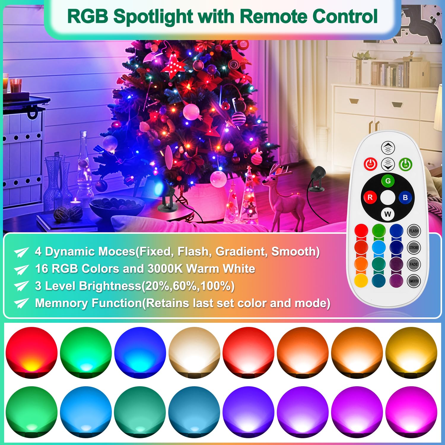 T-SUN Indoor RGBW Spotlight, LED Floor Lights with Remote Control, Indoor Uplights 16 Colors & Warm White | Foot Switch, Hallowe
