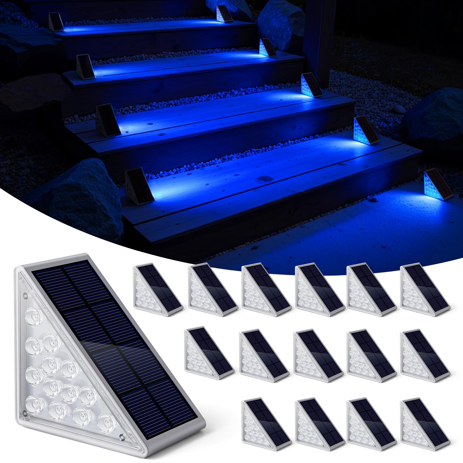 NIORSUN Solar Step Lights for Outside,16 Pack Blue LED Outdoor Step Lights, Stair Lights Outdoor for Patio, Fence, Yard, Walkway