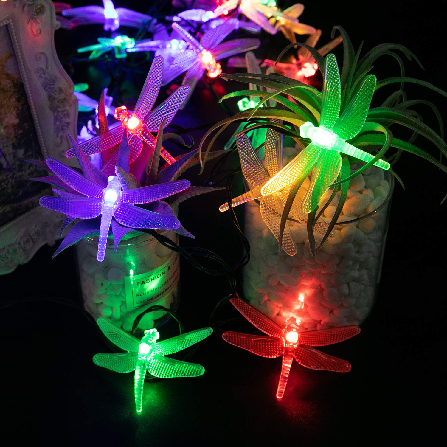 Brightown Dragonfly Solar String Lights, 25.6FT, 30 LED, Waterproof, 8 Modes, Multicolor