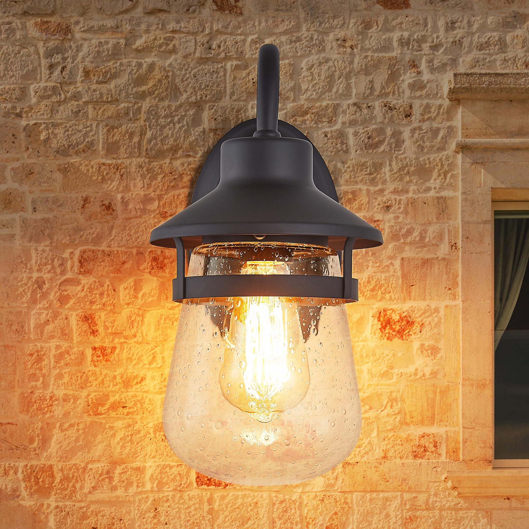 Tarentlight Outdoor Wall Sconce, Waterproof Oil-Rubbed Bronze, 12.6 Inch H, Model W2413-ORB, Clear Seeded Glass Shade