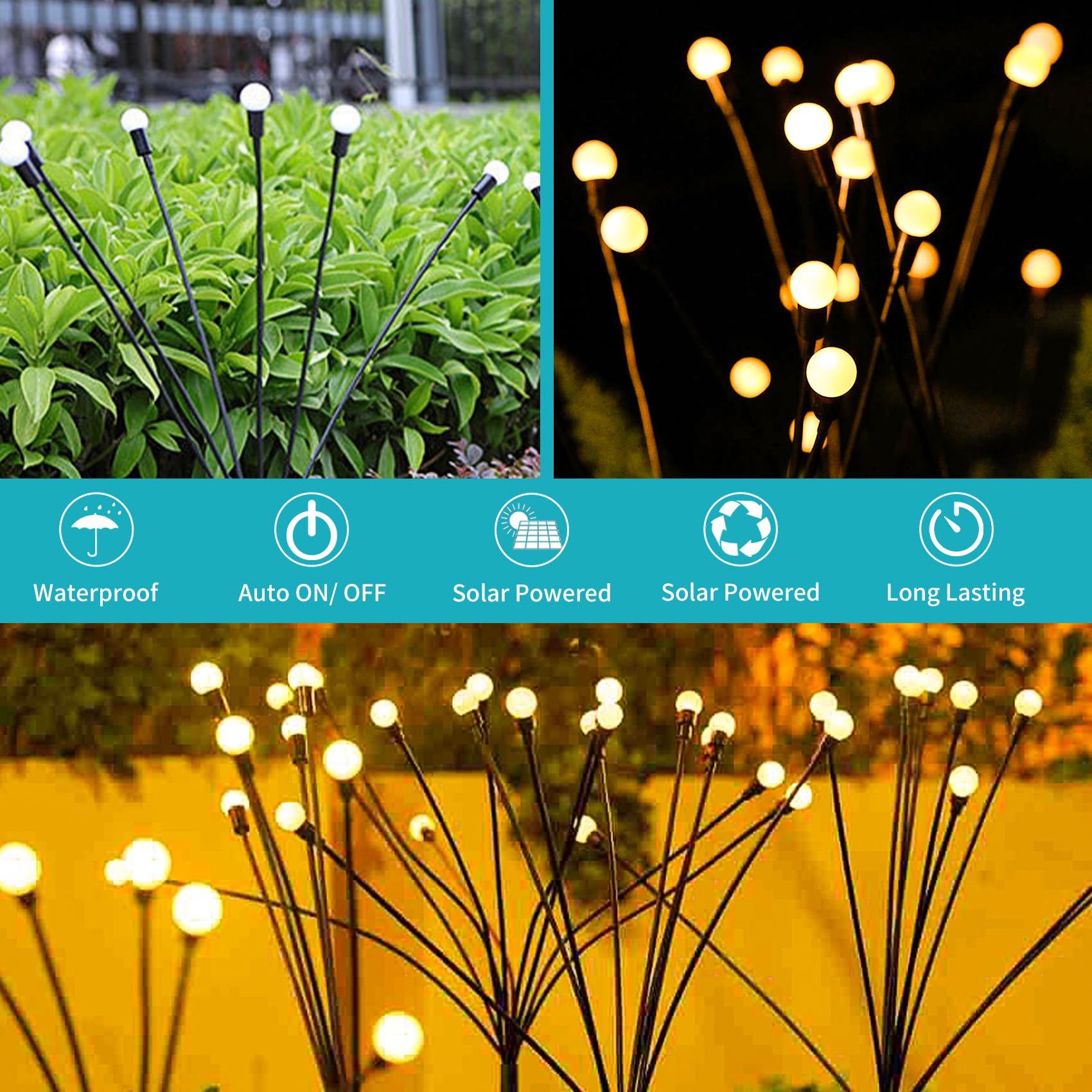 Aleney 2 Pack Solar Garden Swaying Lights, Wind-Activated Outdoor Lights, Outdoor Pathway Decoration, Warm White