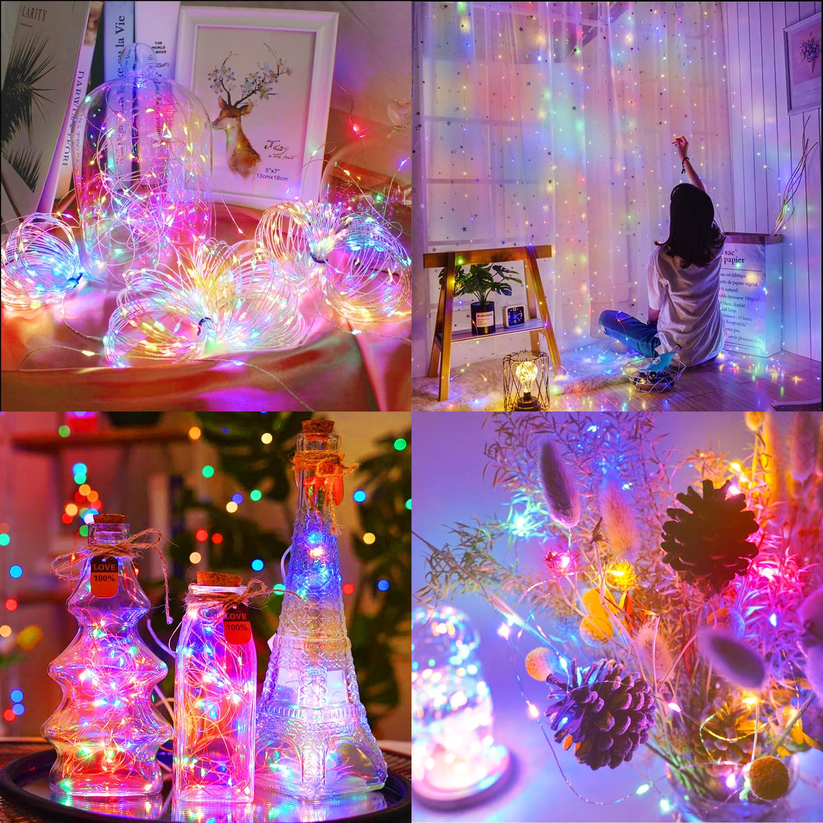 KAQ 4 Pack Fairy Lights, 20FT 60LED, Battery Operated with Remote, Waterproof, Multicolor, String Lights for Indoor/Outdoor Décor