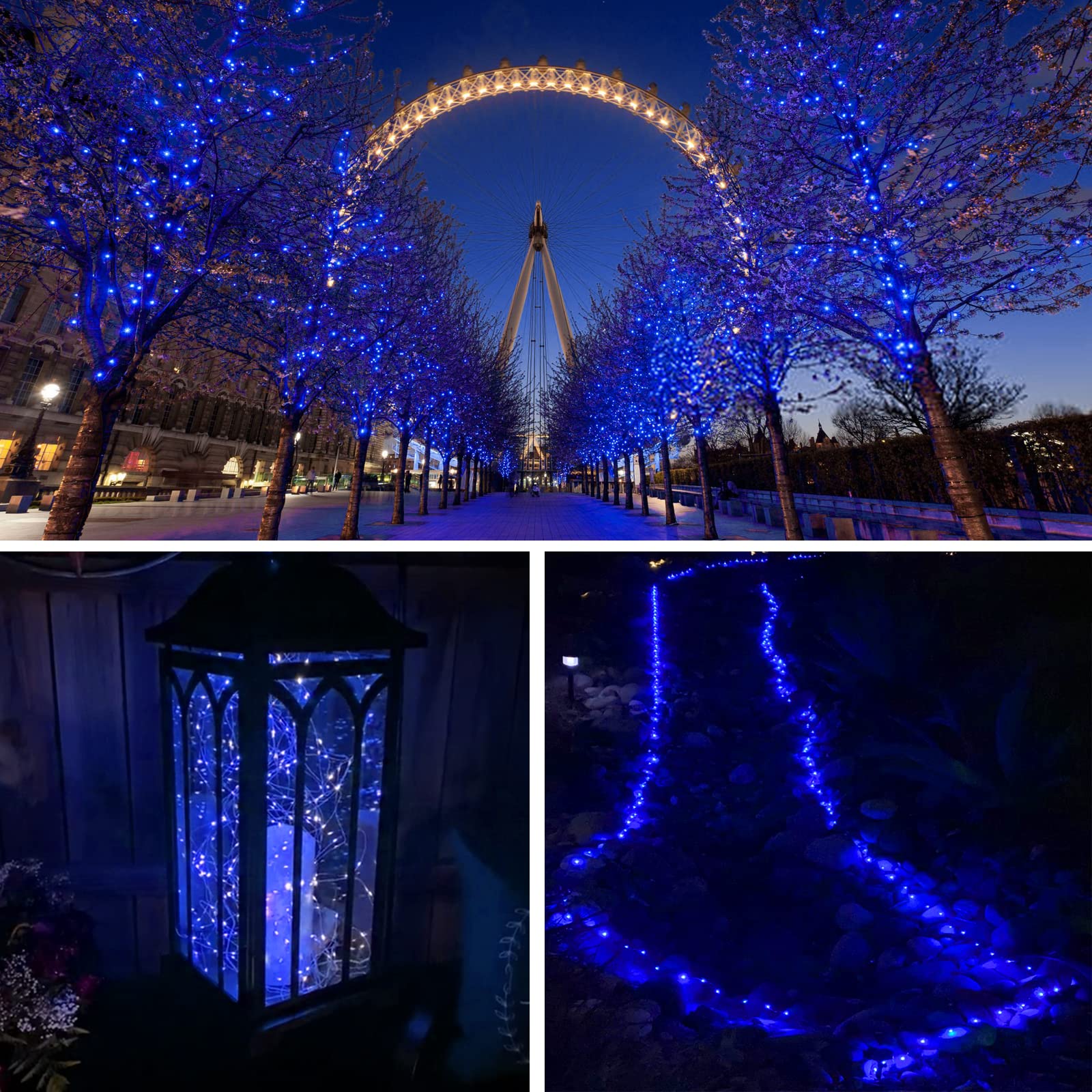 Extra-Long Solar String Lights Outdoor, 4-Pack 400 Led Solar Christmas Lights, Waterproof Copper Wire 8 Modes Twinkle Fairy Lights For Xmas Tree Garden Party Wedding Christmas Decor(Blue)