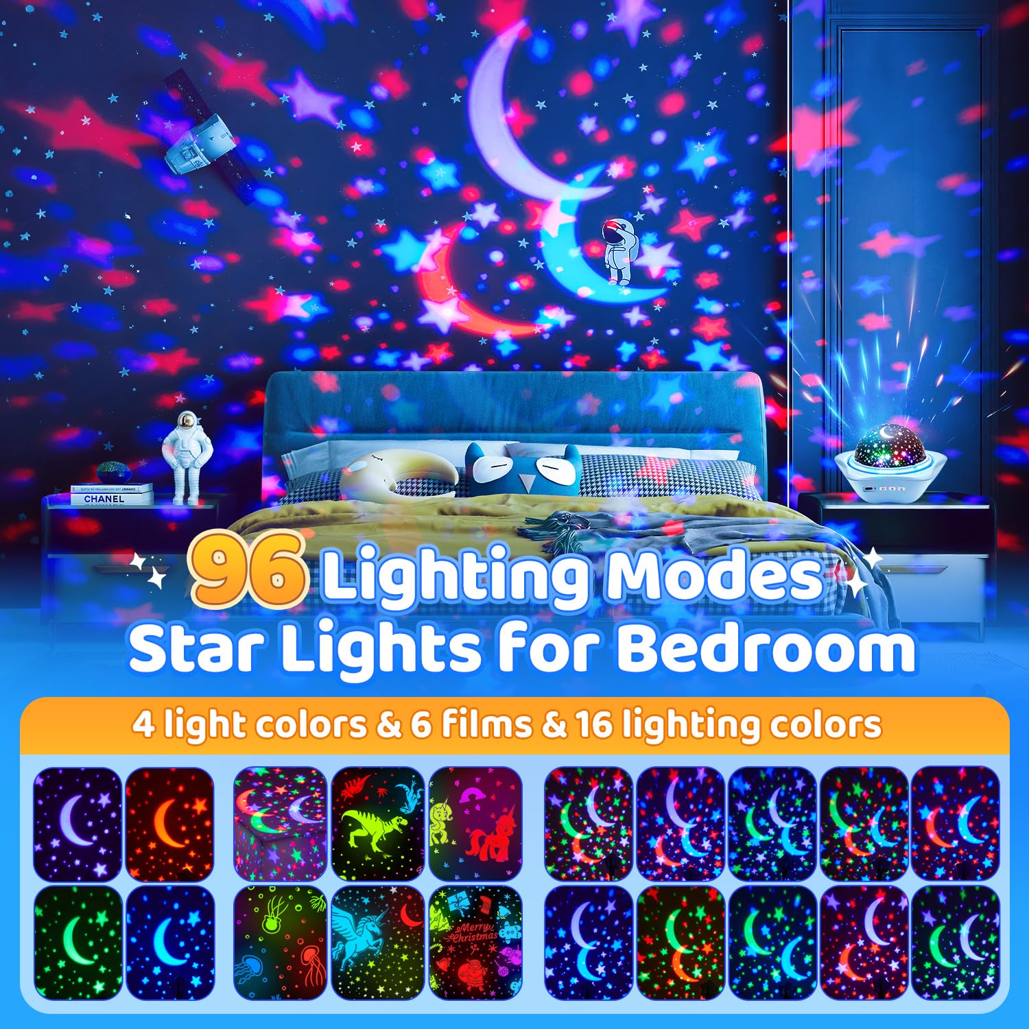 One Fire Night Light For Kids, 96 Lighting Modes Star Lights For Bedroom, 360° Rotating+6 Films Baby Night Light Projector Light, Rechargeable Kids Night Lights For Bedroom,Kids Gifts&Kids Room Decor