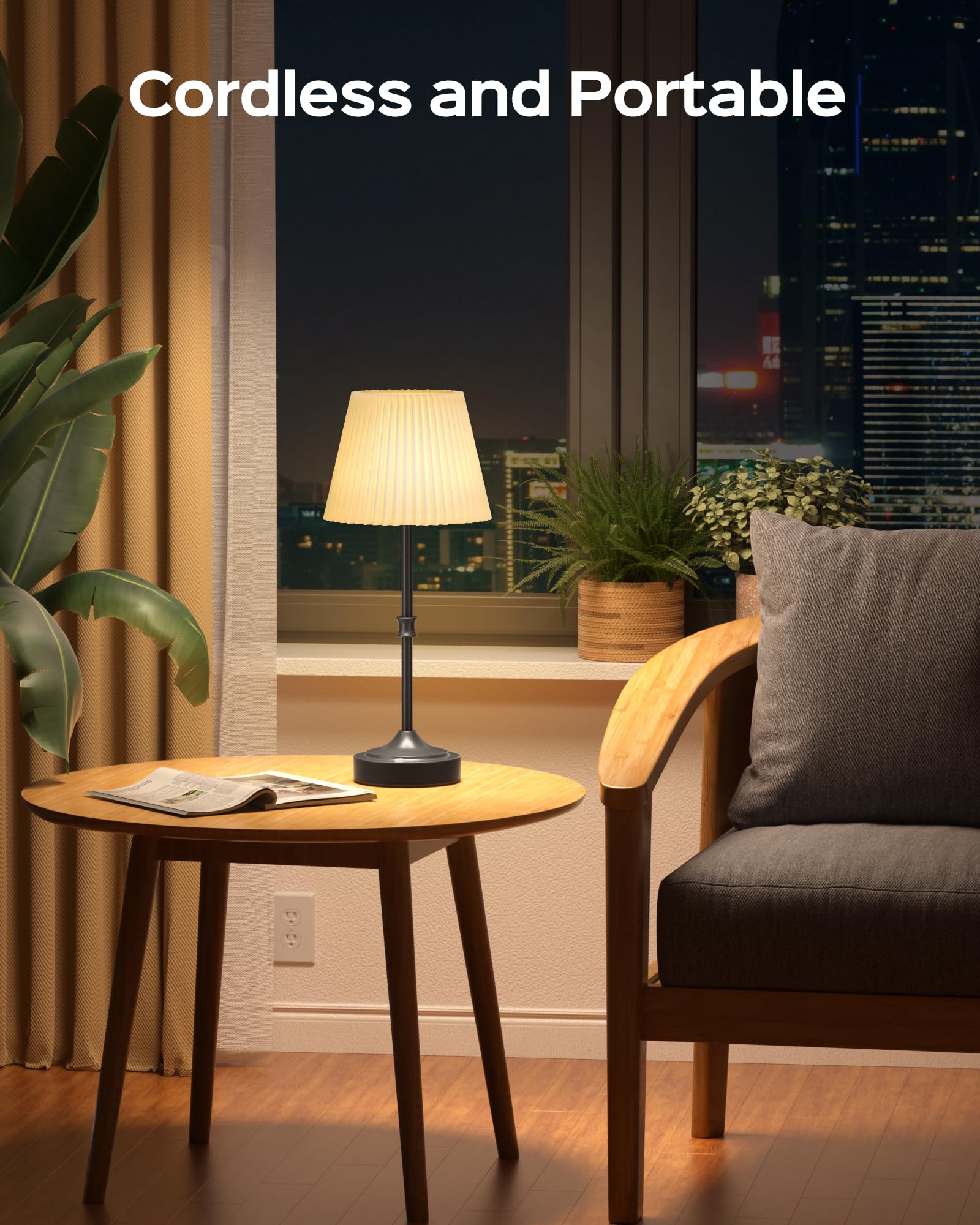 JACKYLED Cordless LED Table Lamp, 3 Color Lights, 5400mAh Battery, 2 Pack, Antique Black, Model JKTL01-7005405B