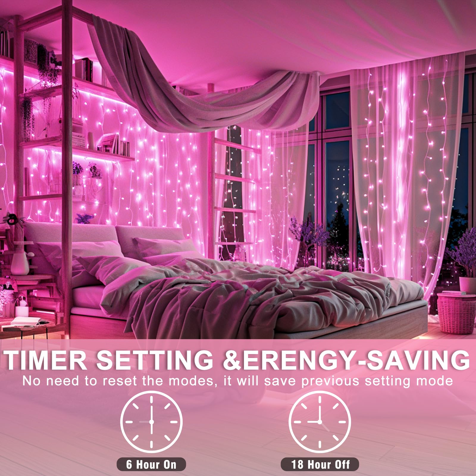 250 Led Pink String Lights Outdoor, 82Ft Pink Christmas Lights 8 Modes Pink Led Lights Clear Wire, Plug In Waterproof Fairy Stri