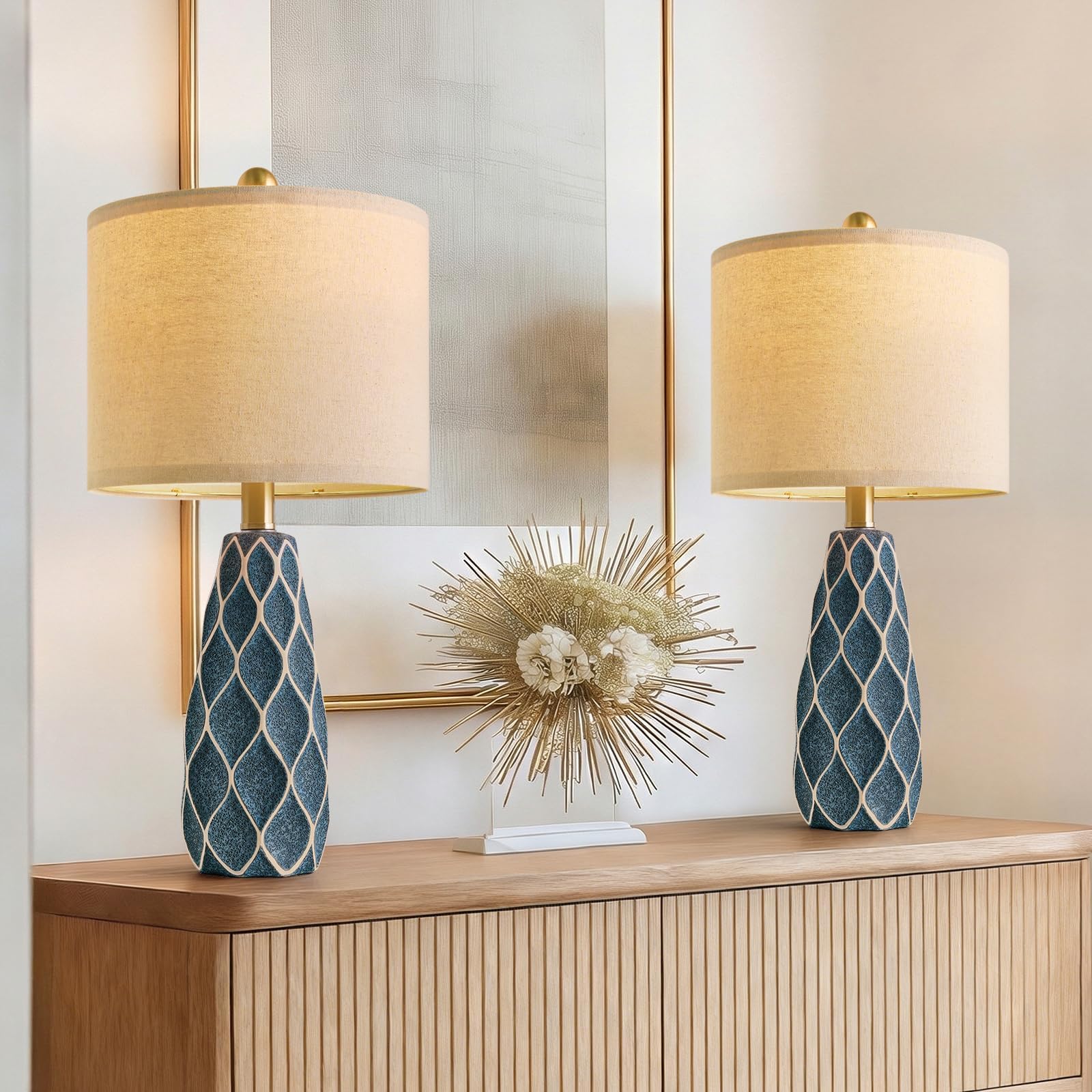 20.75 Small Table Lamps for Living Room Bedroom Lamps Set of 2 Ceramic Modern Boho Bedside Lamps Night Stands Farmhouse Vintage Nightstand Lamp Reading Light Home Office Dorm Desk Deco Gifts  Blue