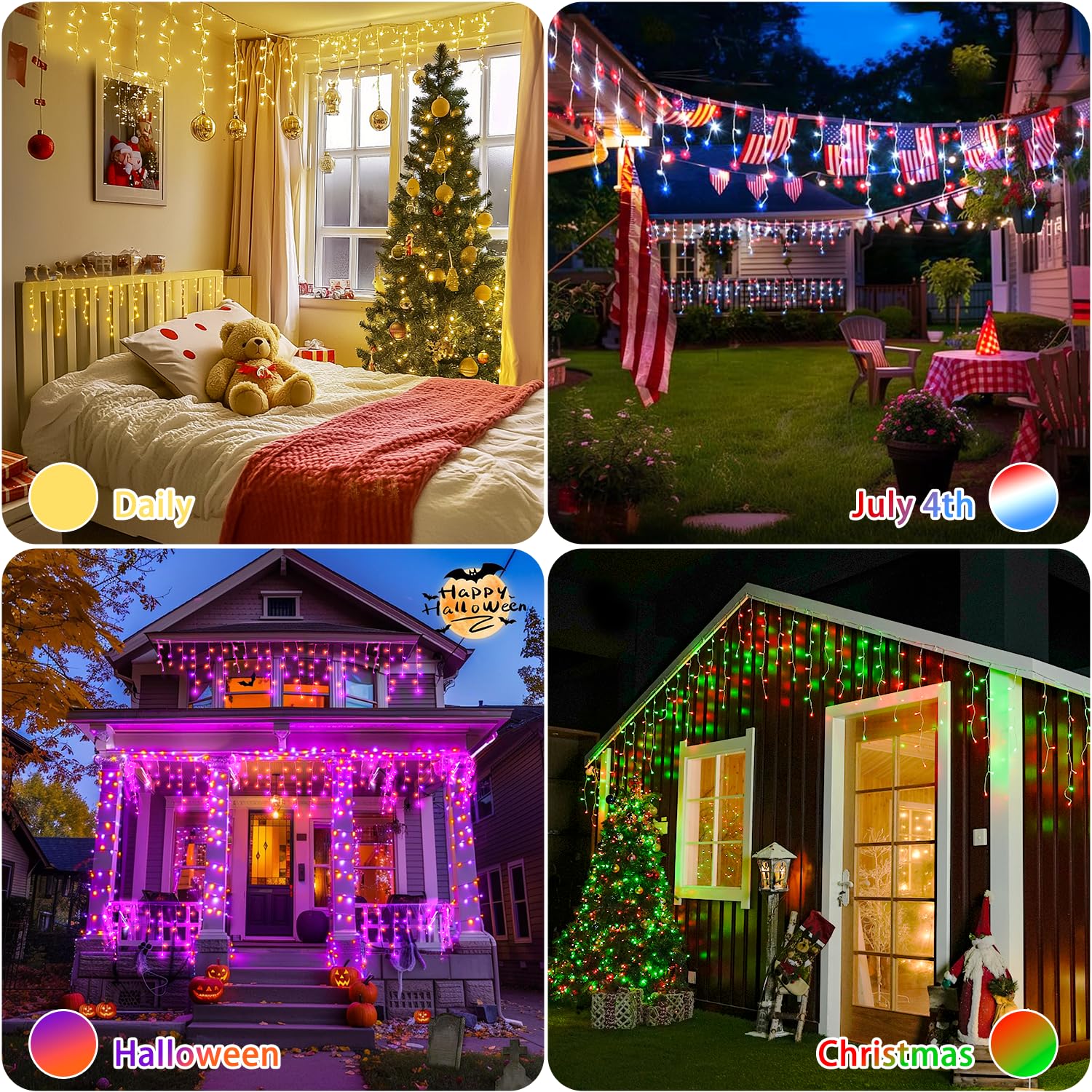 JMEXSUSS 400 LED RGB Icicle Lights - Color Changing, Plug-in for Indoor/Outdoor Use, 42.6FT Length