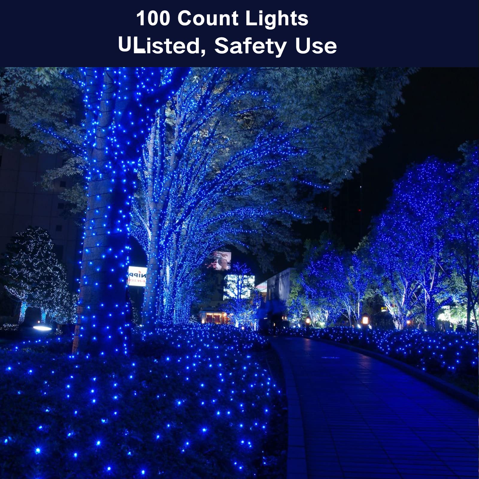 Odeetronic 21.63Ft 100 Count Blue Incandescent Christmas String Lights, Ul Certified, Indoor/Outdoor Decor