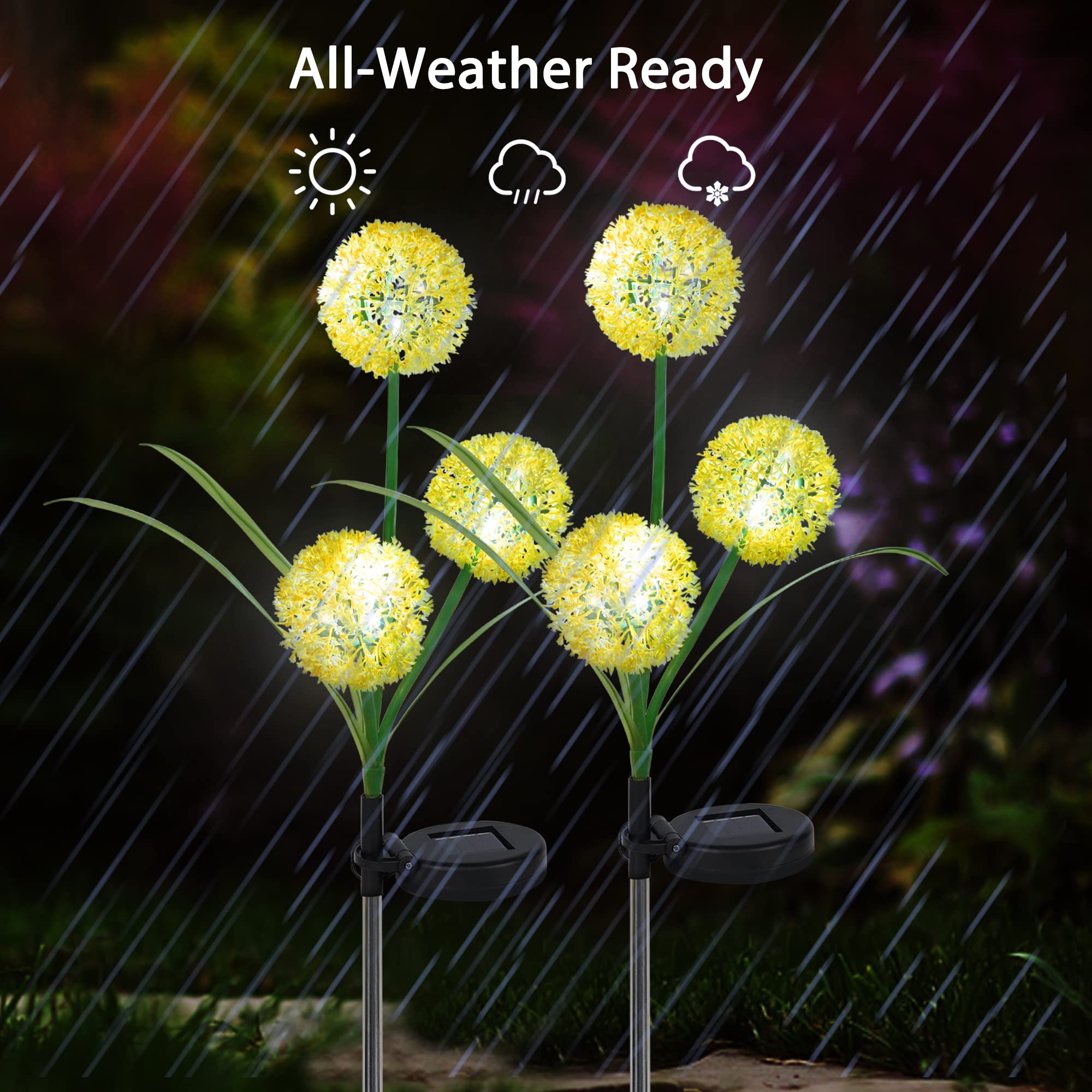 Forup Solar Garden Stake Lights - Dandelion Design, Yellow & White Led Outdoor Decor, 2 Pack