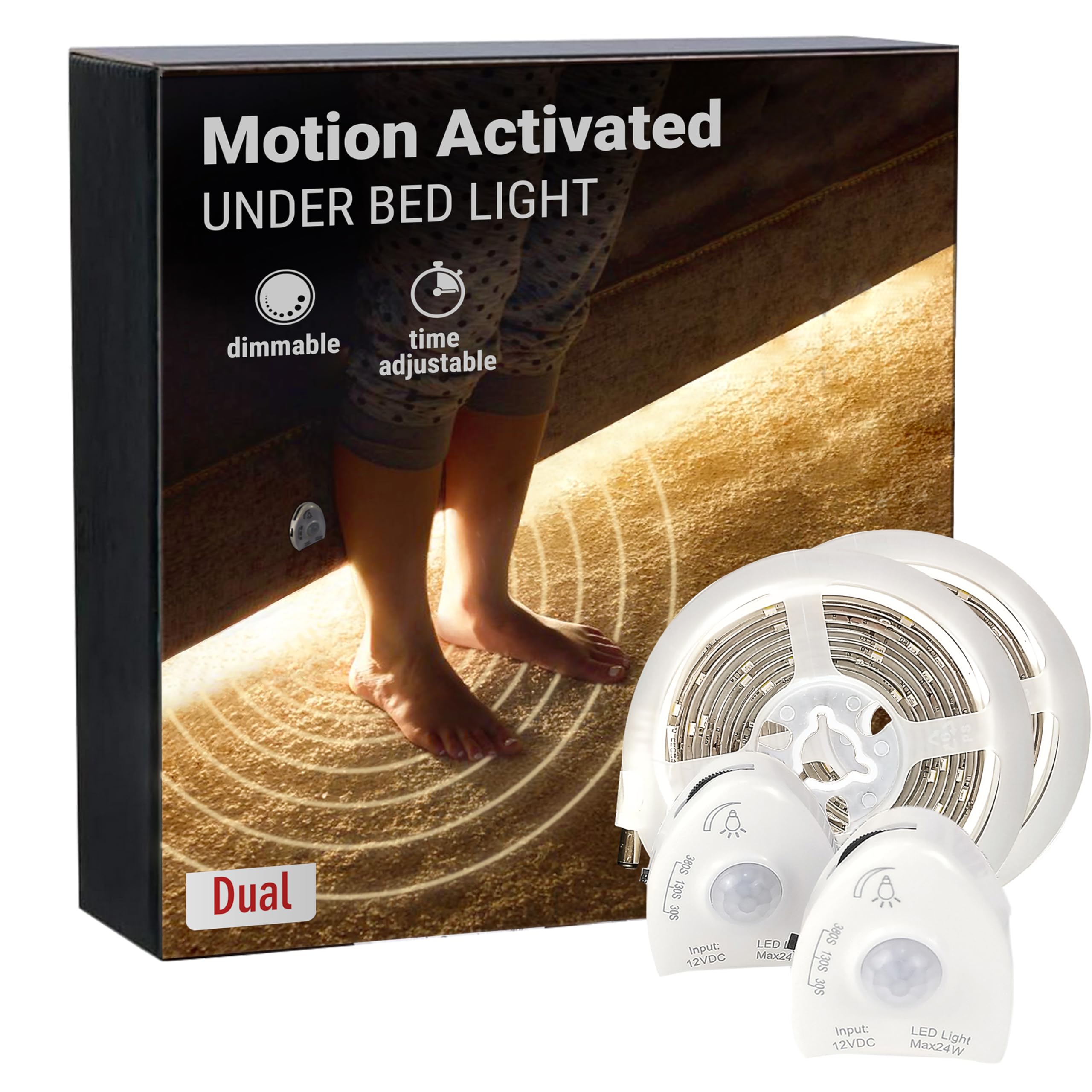 illumiForce Under Bed Motion Sensor Lights, Dimmable LED Strip, 2x5FT Dual Kit, Warm White, Model iFSTP-A05-D, Plastic
