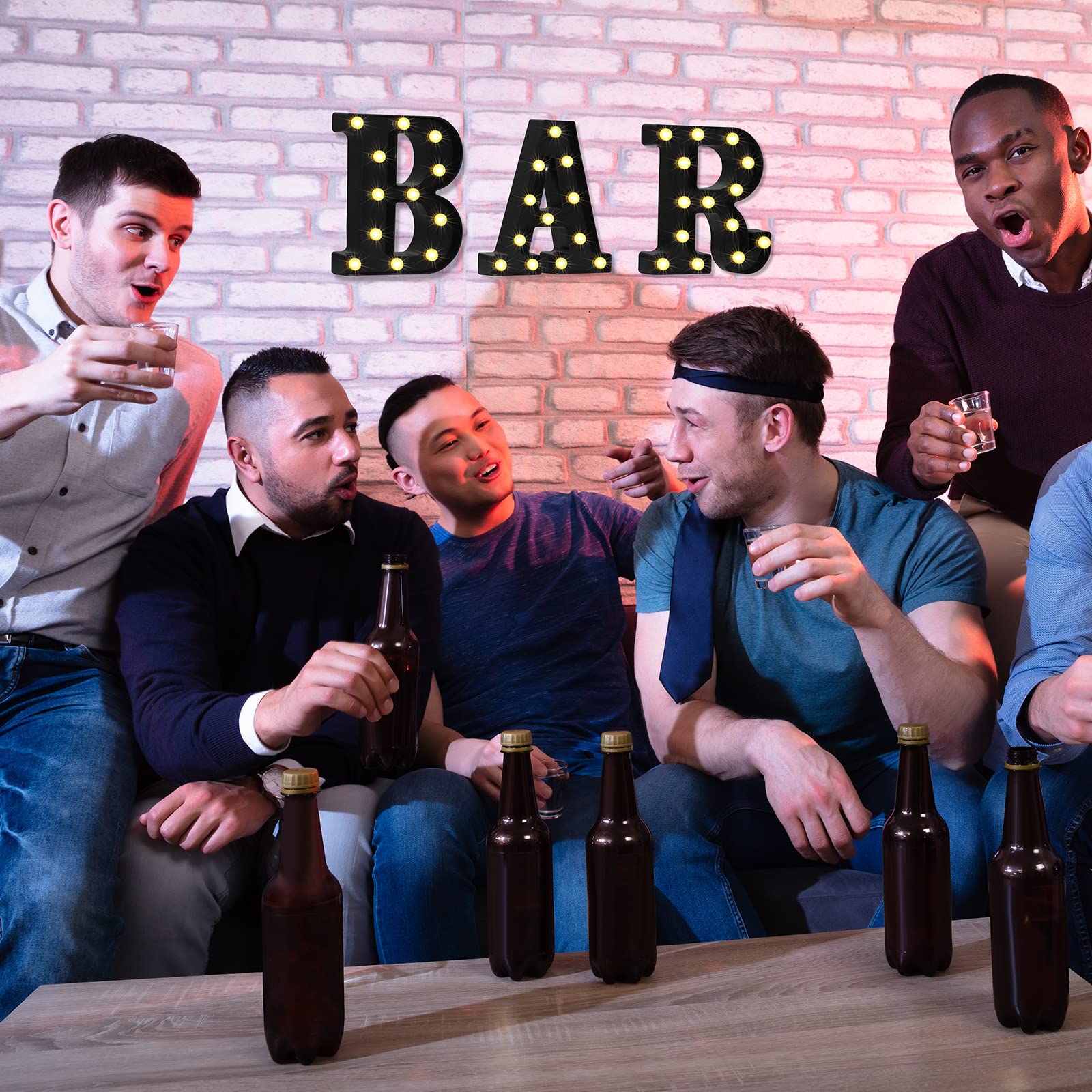 Mudder 3 Pieces Bar Sign Led Letter Light Alphabet Letter Sign Battery Powered Night Light For Home Party Birthday Halloween Christmas Decoration (Black)