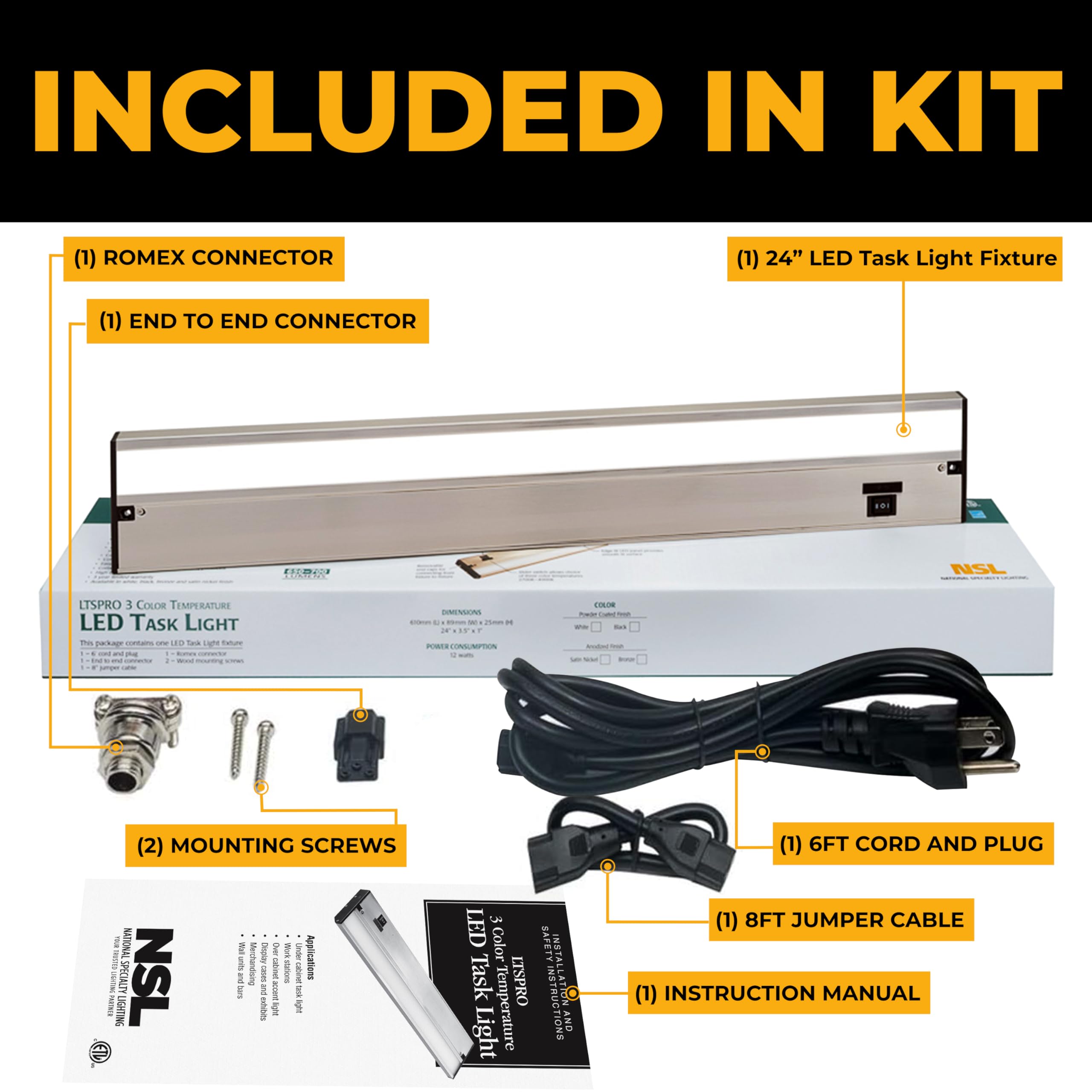 Led Under Cabinet Lighting Hardwired - 3Cct 24 Inch Satin Finish - Undercabinet Lights For Kitchen - Linkable Undercounter Dimma