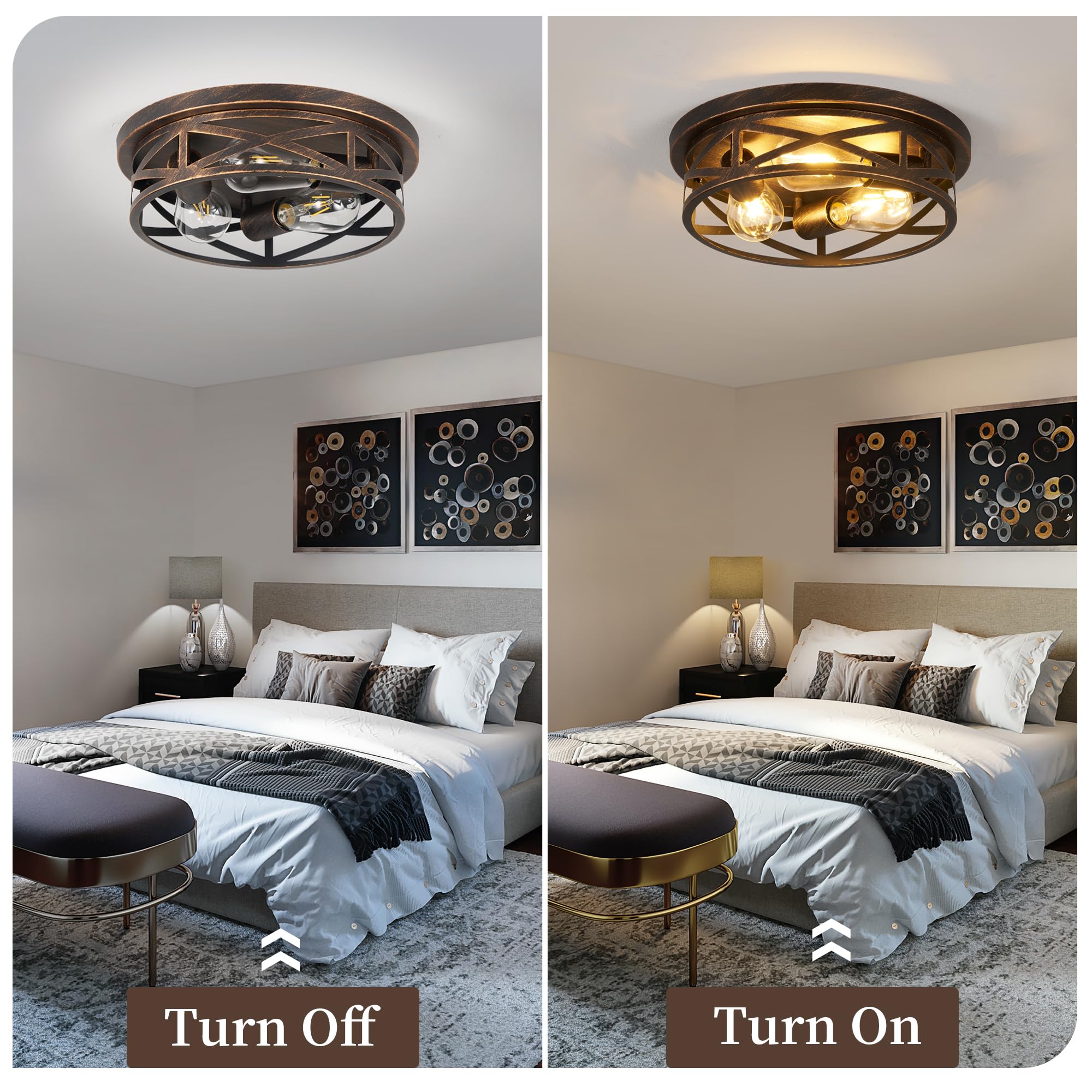 Piano7797 13 Inch Flush Mount Ceiling Light Fixtures,3-Light Modern Hallway Light Fixtures Ceiling, Black Gold Lights Fixture Ce
