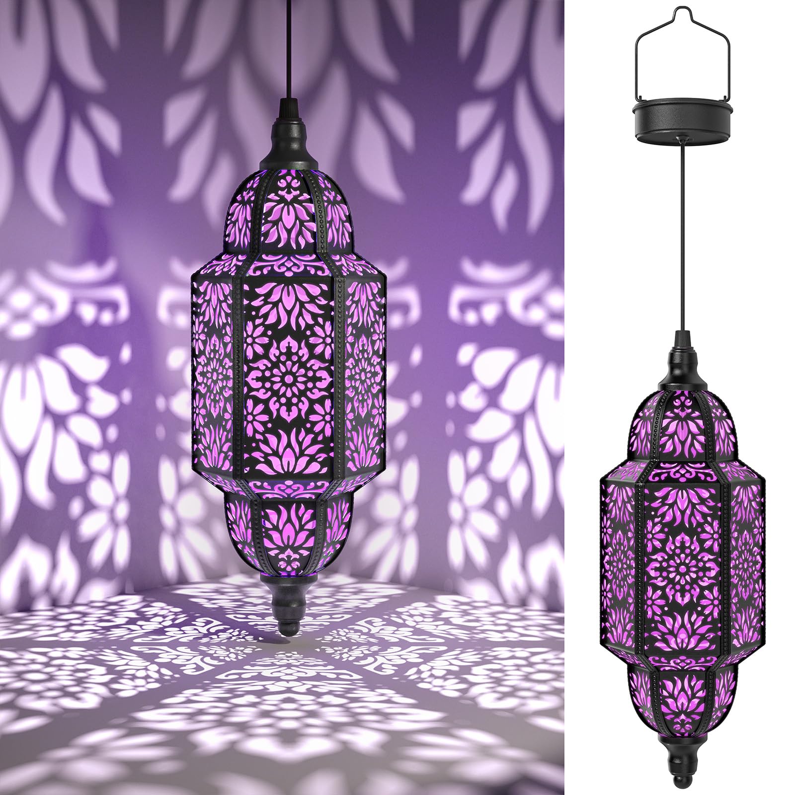 Twinkya Outdoor Solar Lanterns, Waterproof Metal Decorative Lights, 2 Pack, Purple, Moroccan Style for Garden, Patio, Yard