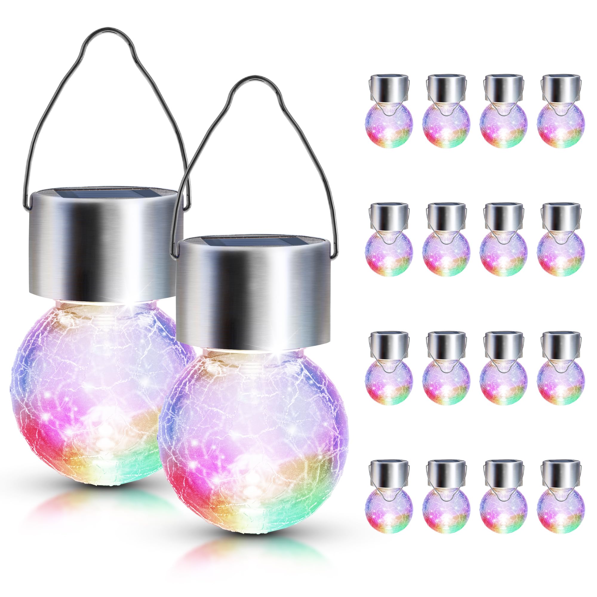 Gigalumi 16 Pack Solar Outdoor Lights, Solar Hanging Lights For Christmas Decoration-Cracked Glass Solar Lights Outdoor Waterproof For Garden, Yard, Fence, Tree(Color Changing)