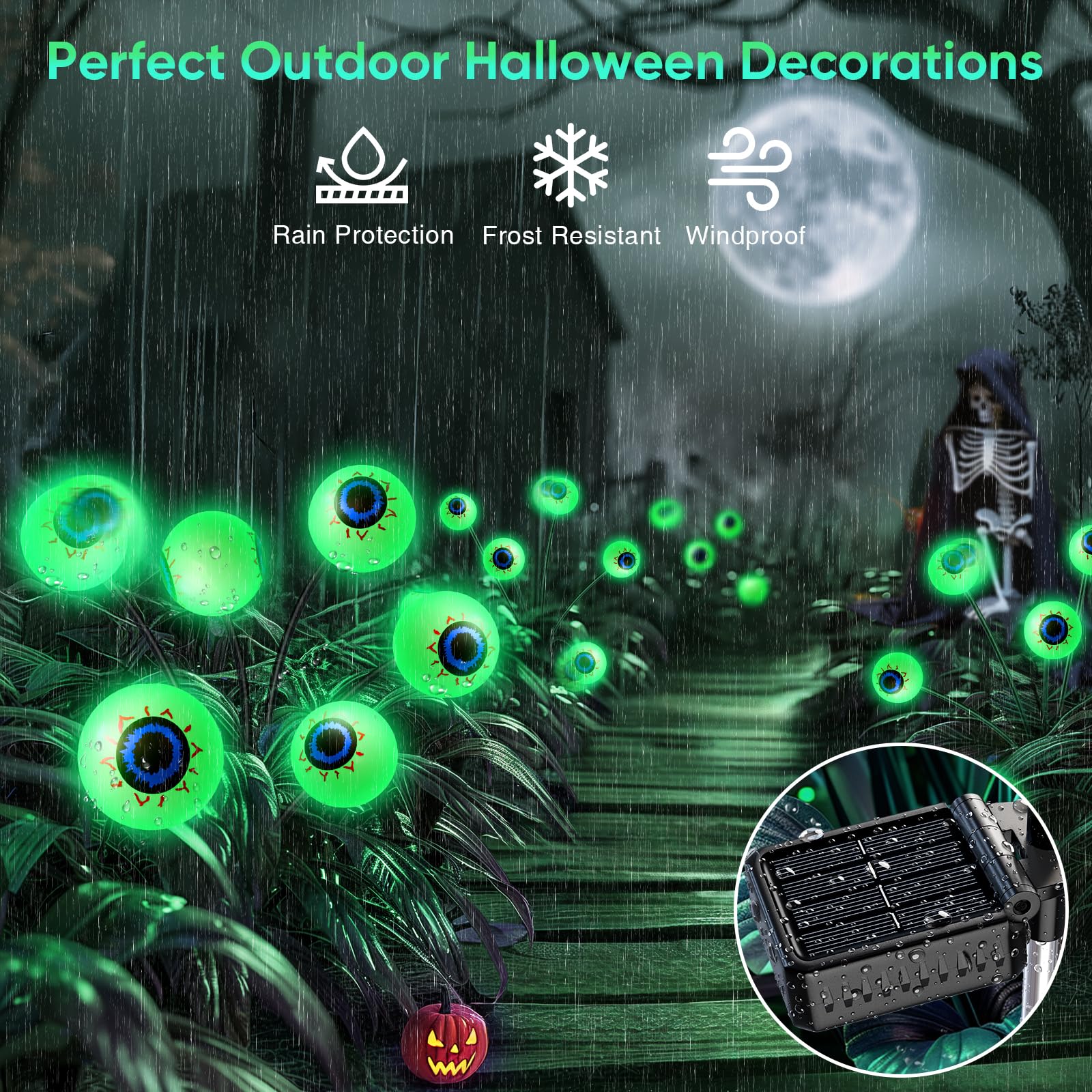 Halloween Decorations Solar Lights Outdoor: 4 Pack Upgraded 24 Led Scary Eyeball Solar Lights, Solar Halloween Lights For Garden