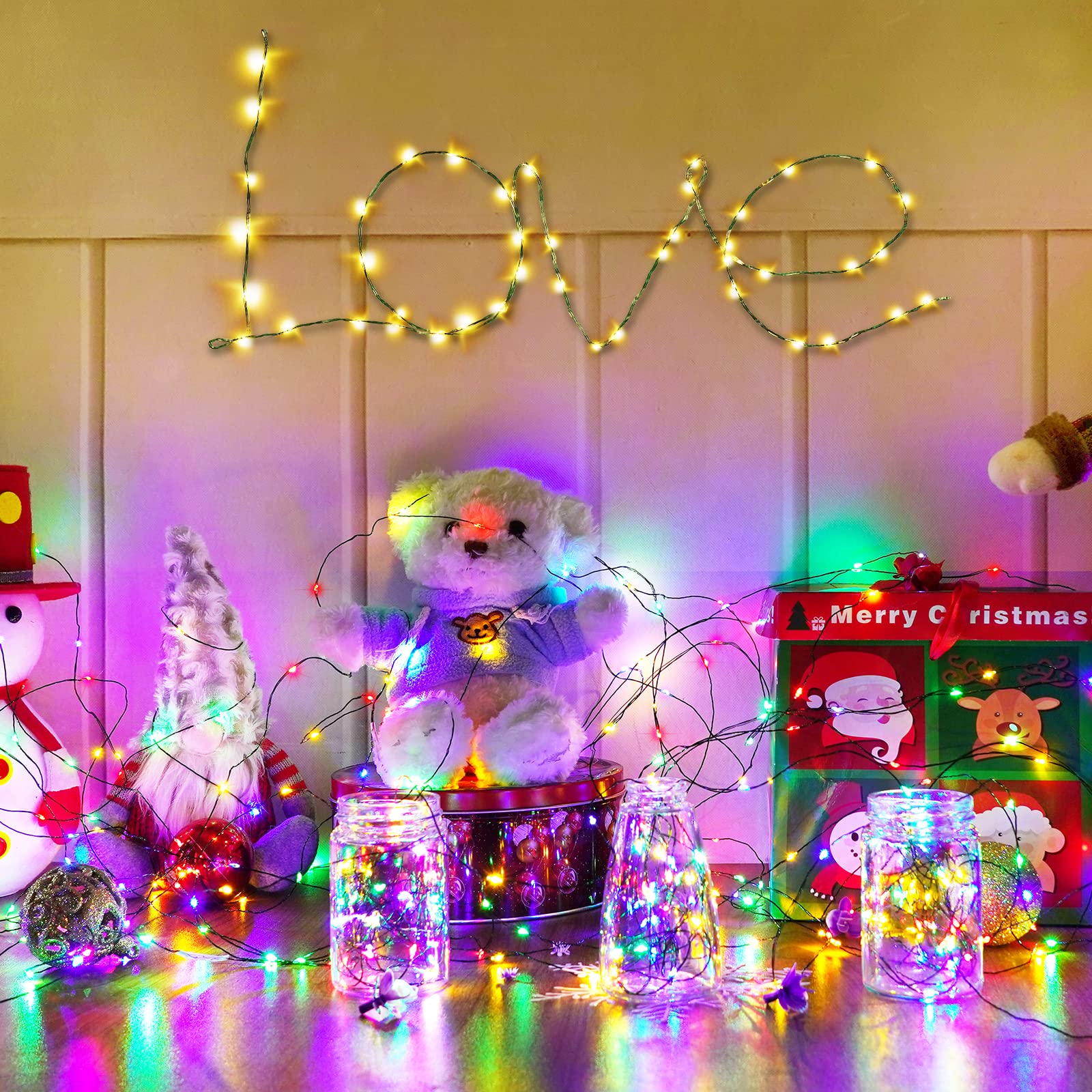 Decute 500LED Fairy String Lights, Warm White & Multicolor, Dimmable with Remote, Copper Wire, 164FT, UL Certified