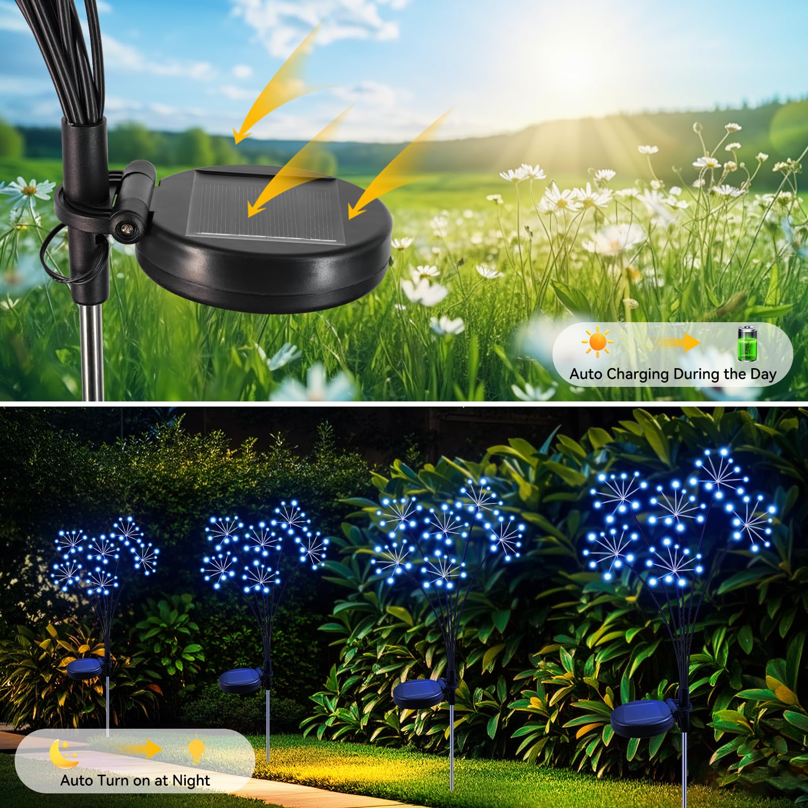 Solar Garden Lights 2 Pack Waterproof Swaying Starburst Light Solar Outdoor Lights For Yard Patio Walkway Pathway Party Wedding Decoration  Unique Gifts For Women  Blue