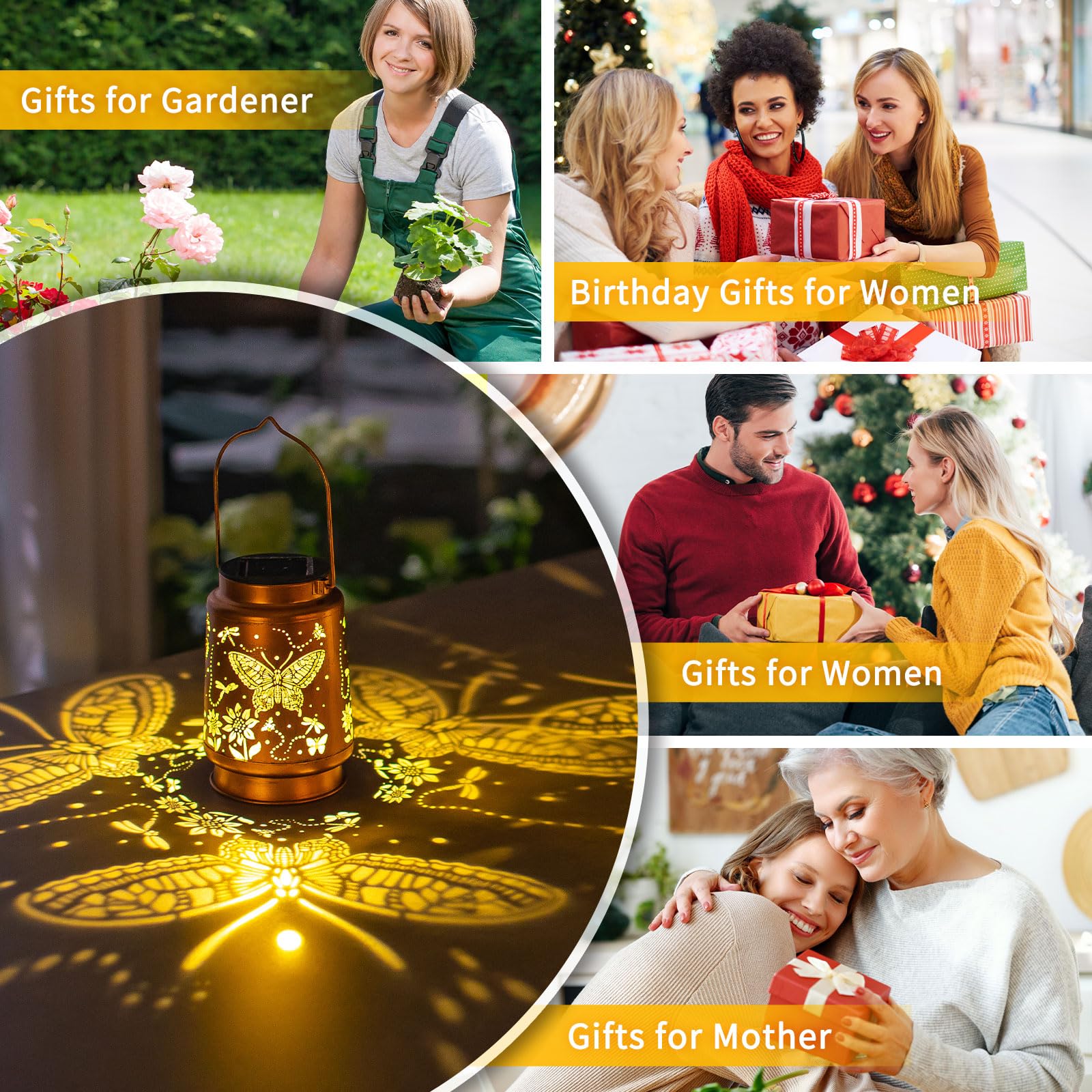 2 Pack Butterfly Solar Lanterns Outdoor Waterproof Hanging Solar Lights Gifts For Women Mom Metal Solar Decorative Led Lanterns Outside For Garden, Yard, Patio, Lawn, Porch, Backyard