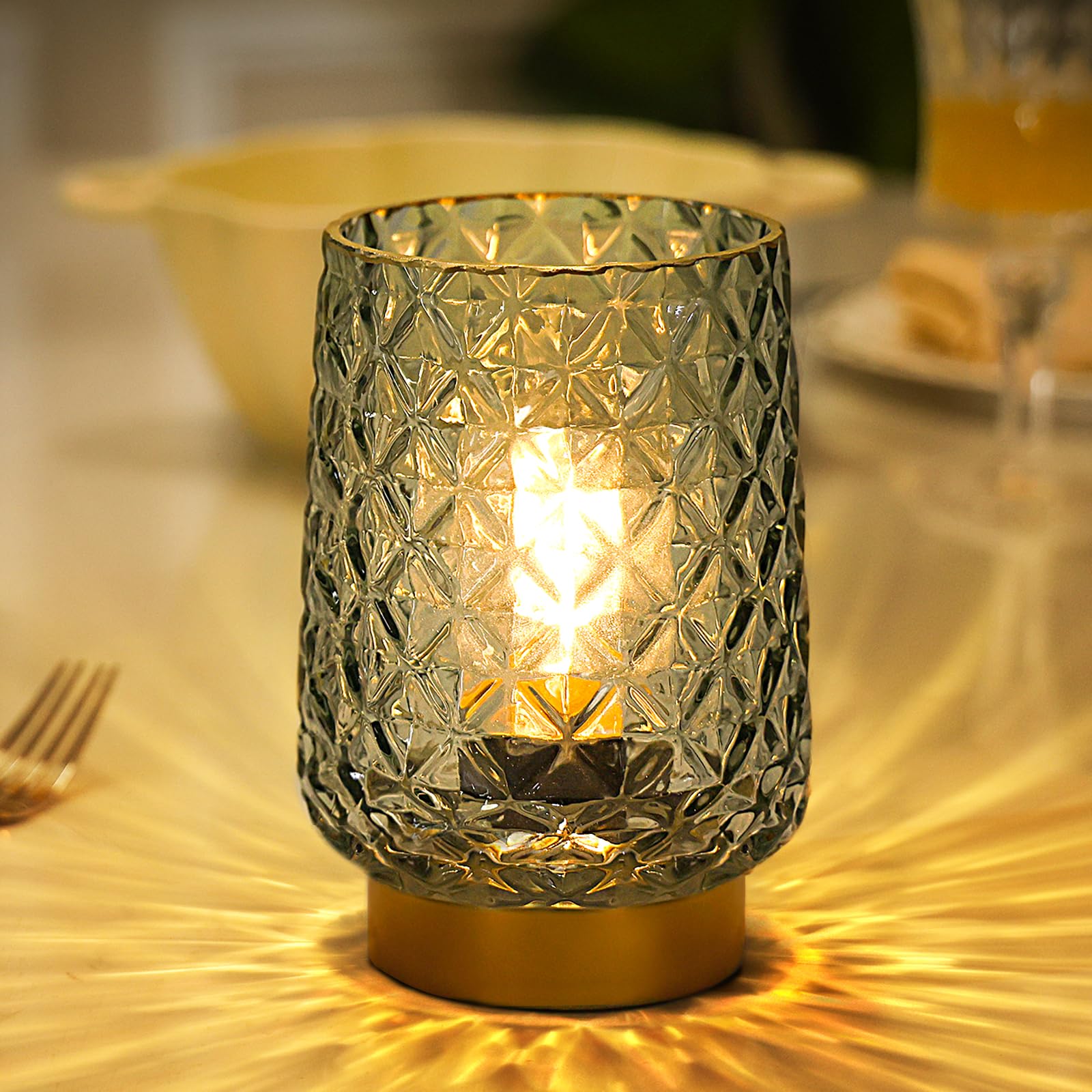 MJ Cordless Lamp with Timer - Battery Operated Green Aesthetic Lamp for Valentines Day Battery Lamps for Home Cordless Kitchen Countertop Small Beside Lamps for Living Room  Entryway  Dorm