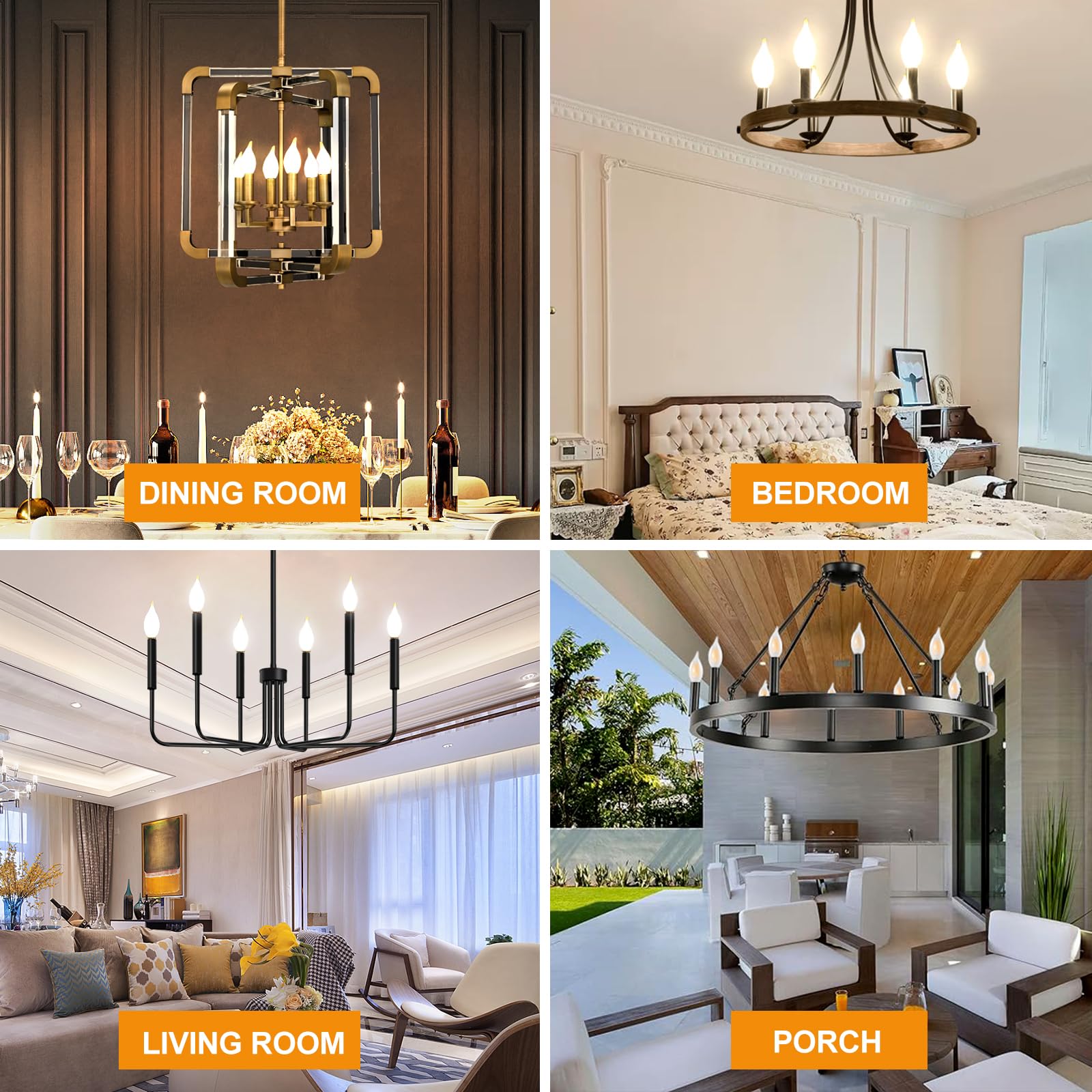 Decoaui E12 C11 LED Candelabra Bulbs, 4W Dimmable Frosted Glass, 2700K Soft White, 450 Lumens, 6-Pack