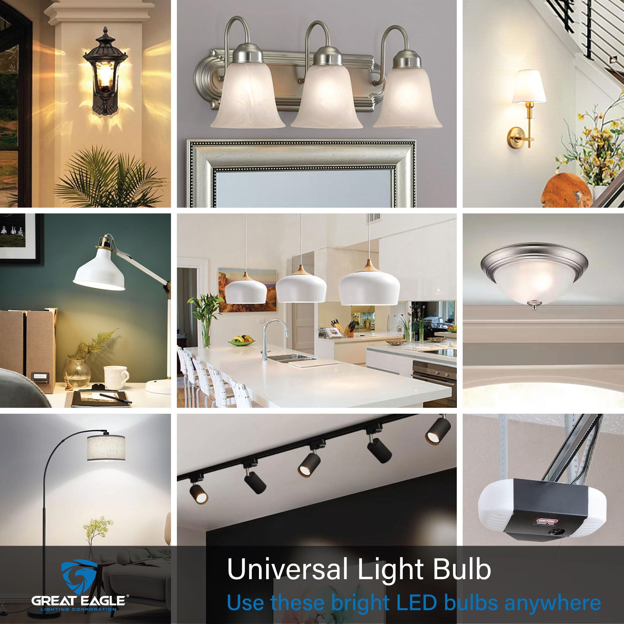 Great Eagle A19 LED Light Bulb, 9W (60W Equivalent), UL Listed, 2700K Warm White, dimmable, Standard Replacement (4 Pack)