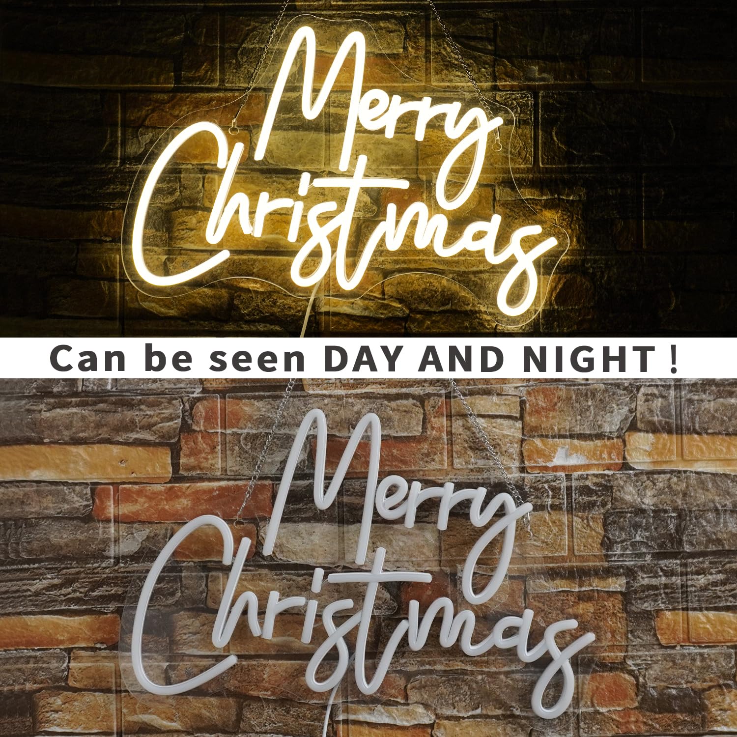 WLHOPE Merry Christmas Neon Sign, Dimmable LED Wall Decor, 12.6x16.14in, Warm White Acrylic