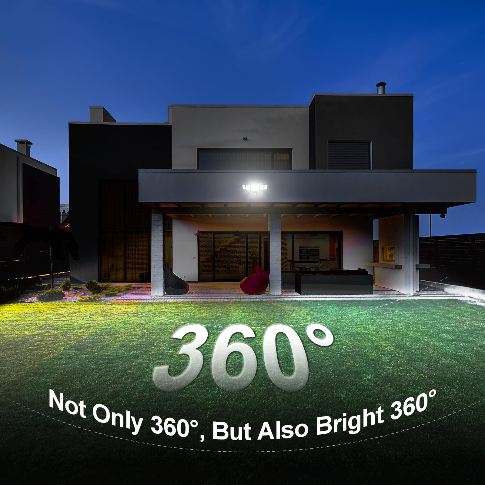 Onforu 5 Heads 55W LED Security Lights, Motion Sensor, 5000LM, IP65 Waterproof, Black, Standard Size, Model BDBS55G-5