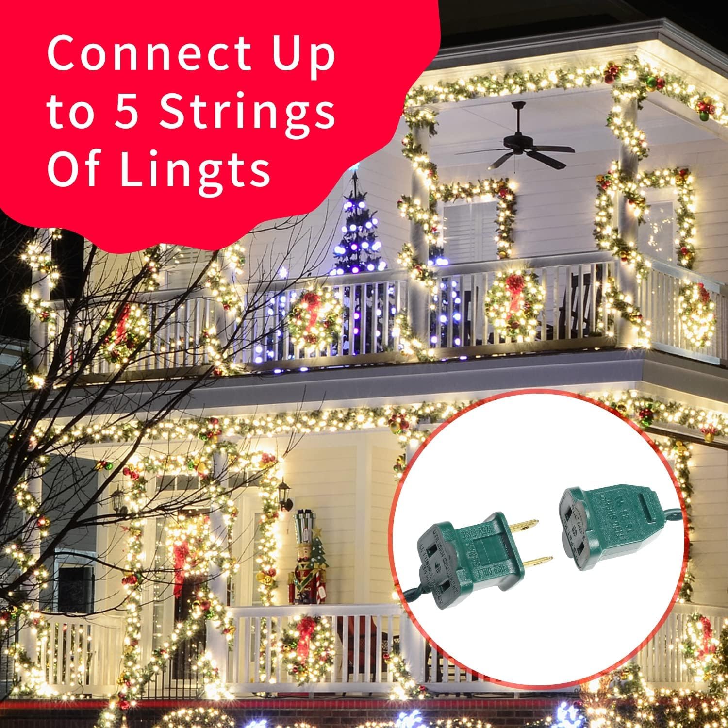 Twinglehome Ultra-Bright Connects End To End Warm White Christmas Mini Light 300L 63.8Ft(2Sets-Each 150L)Ul Listed Incandescent