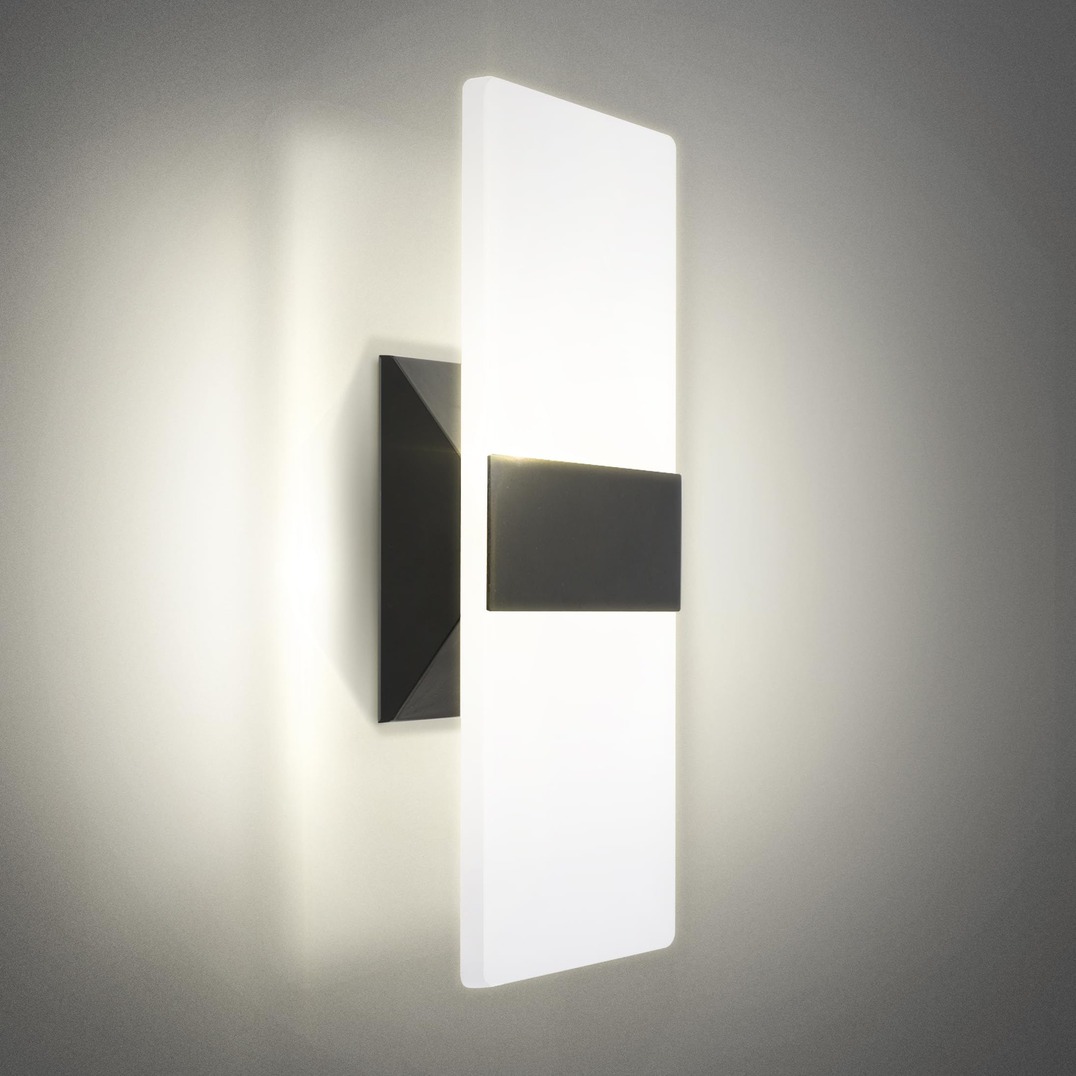 ASD 12 Inch LED Wall Sconce - Adjustable Dimmable Light Fixture, Acrylic Glass, Matte Black, Model A-LWS12-12D12ACBK