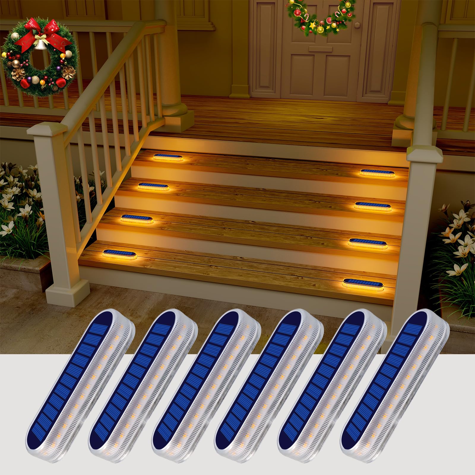 DetarZinLED Solar Deck Lights, 6 Pack Waterproof LED Path Lights, Outdoor Solar Step Lights, Solar Powered Light Bar for Stairs,