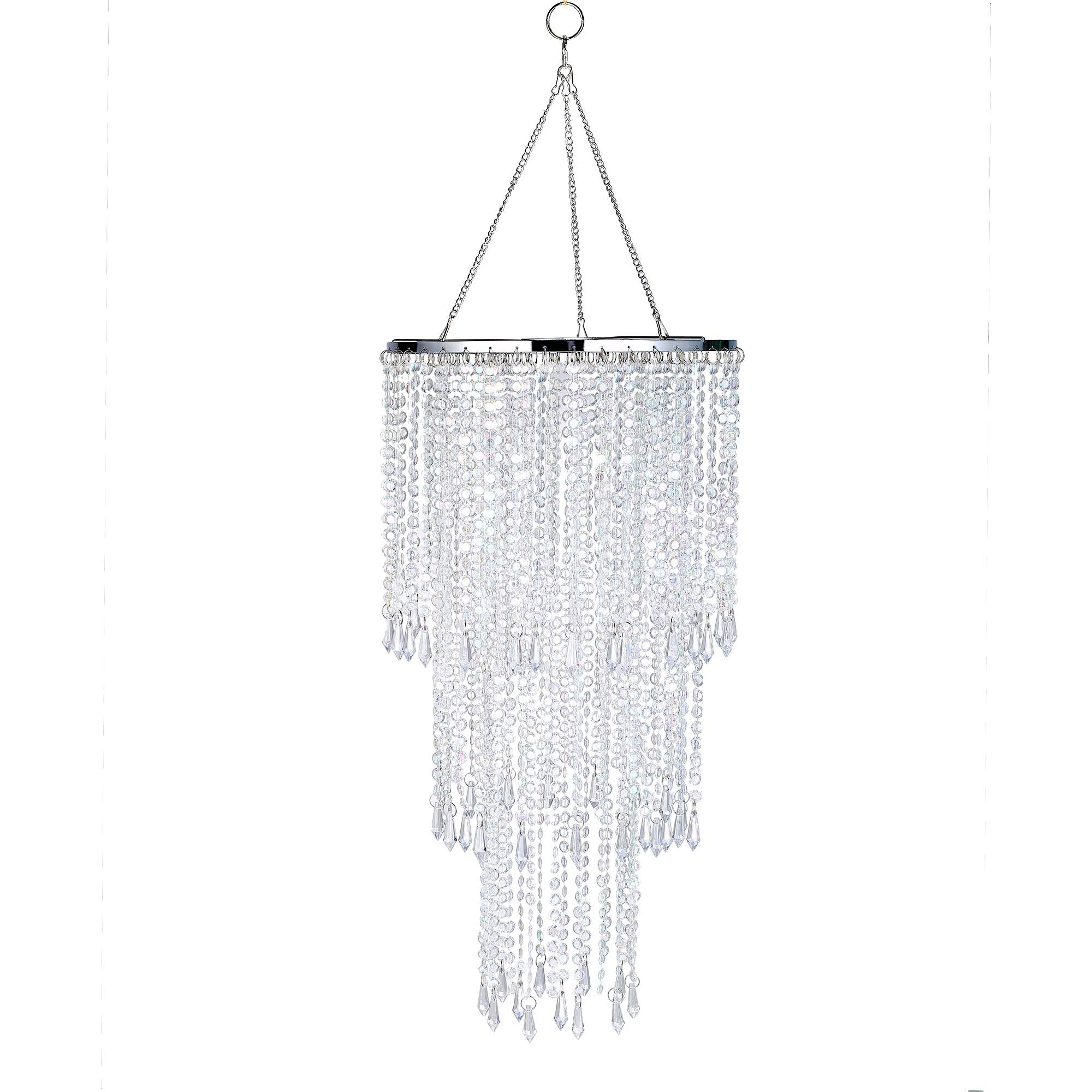 FlavorThings Modern Chrome Beaded Hanging Chandelier (W10.25 x H20   ),3 Tiers Beads Pendant Shade, Ceiling Chandelier Beaded La