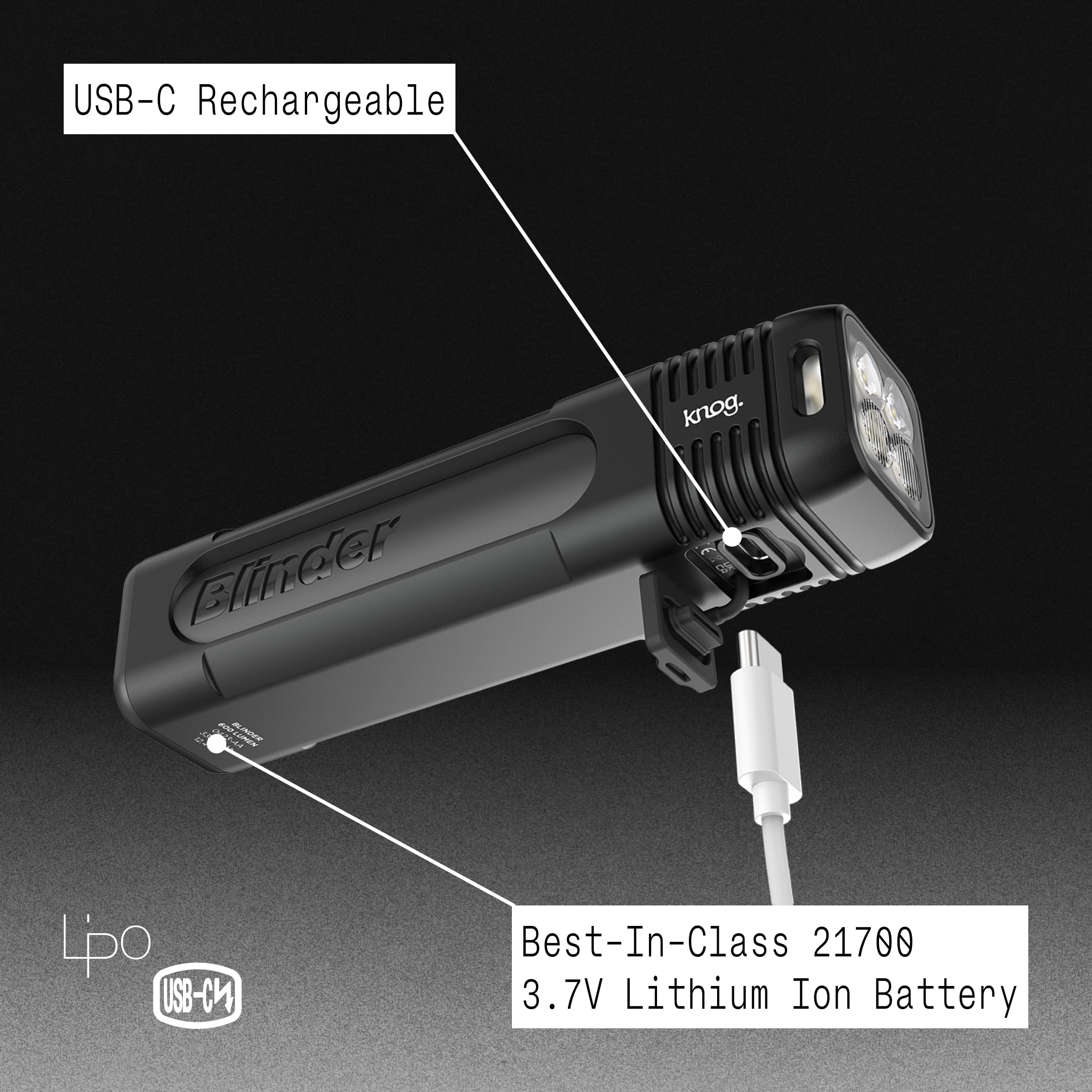 Knog Blinder 900 Bike Light - 900 Lumen Bicycle Light with Compact CNC Design, 6 Modes, USB-C Rechargeable, IP67 Waterproof, LED