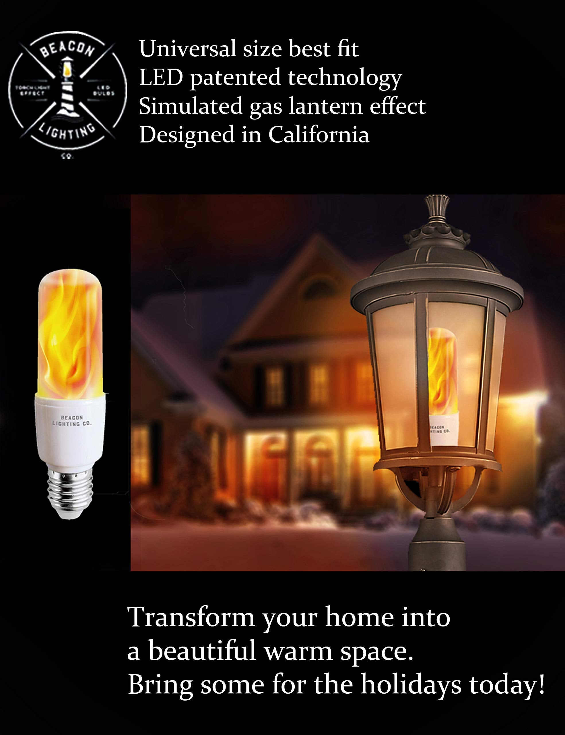 HoogaLife Flickering LED Flame Light Bulbs E26 - Gravity Sensor, 4 Pack, Ideal for Home, Hotel, Bar & Party Decoration
