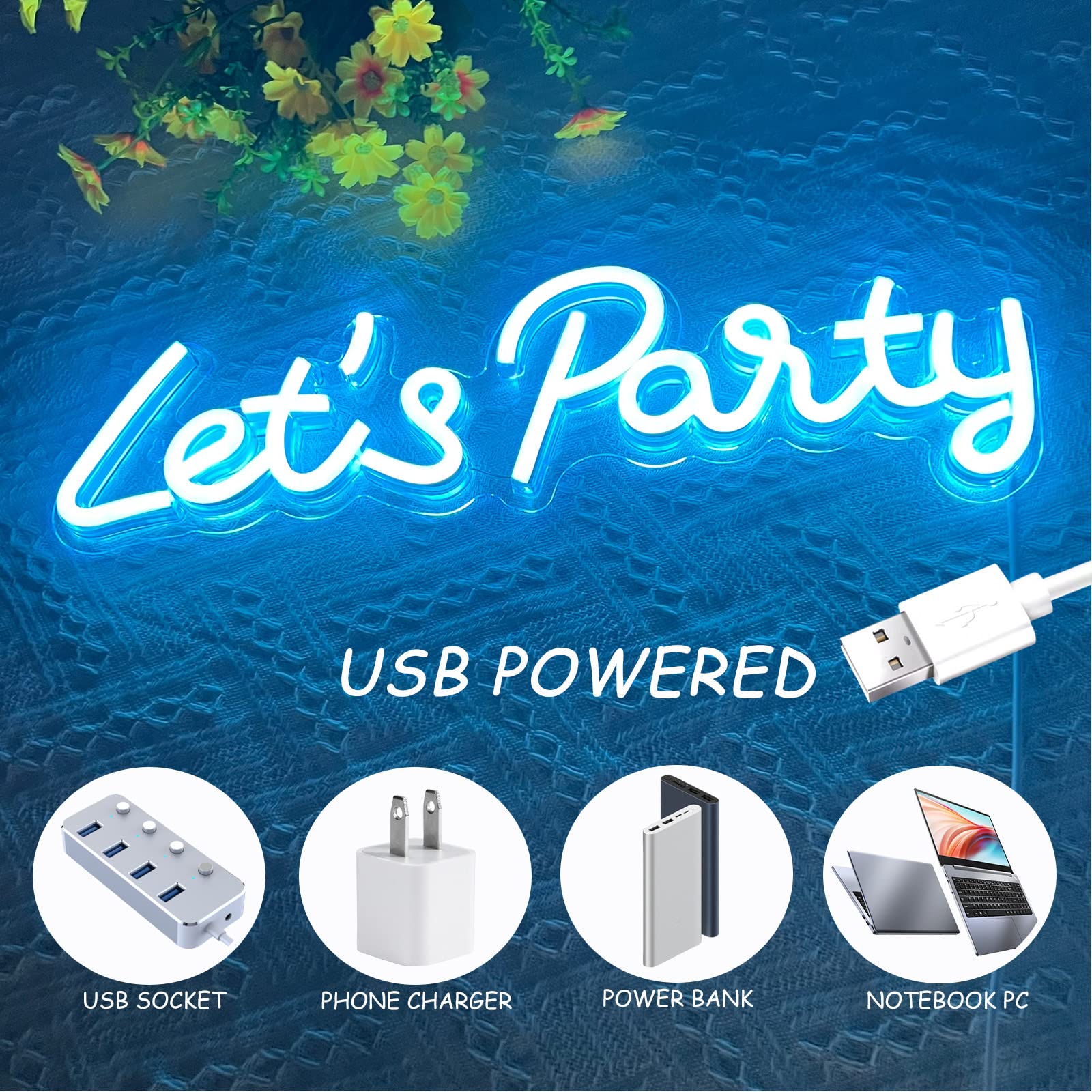 Bernicekelly Let'S Party Neon Sign - Led Wall Decor For Birthday, Engagement, Bachelorette (New Blue)