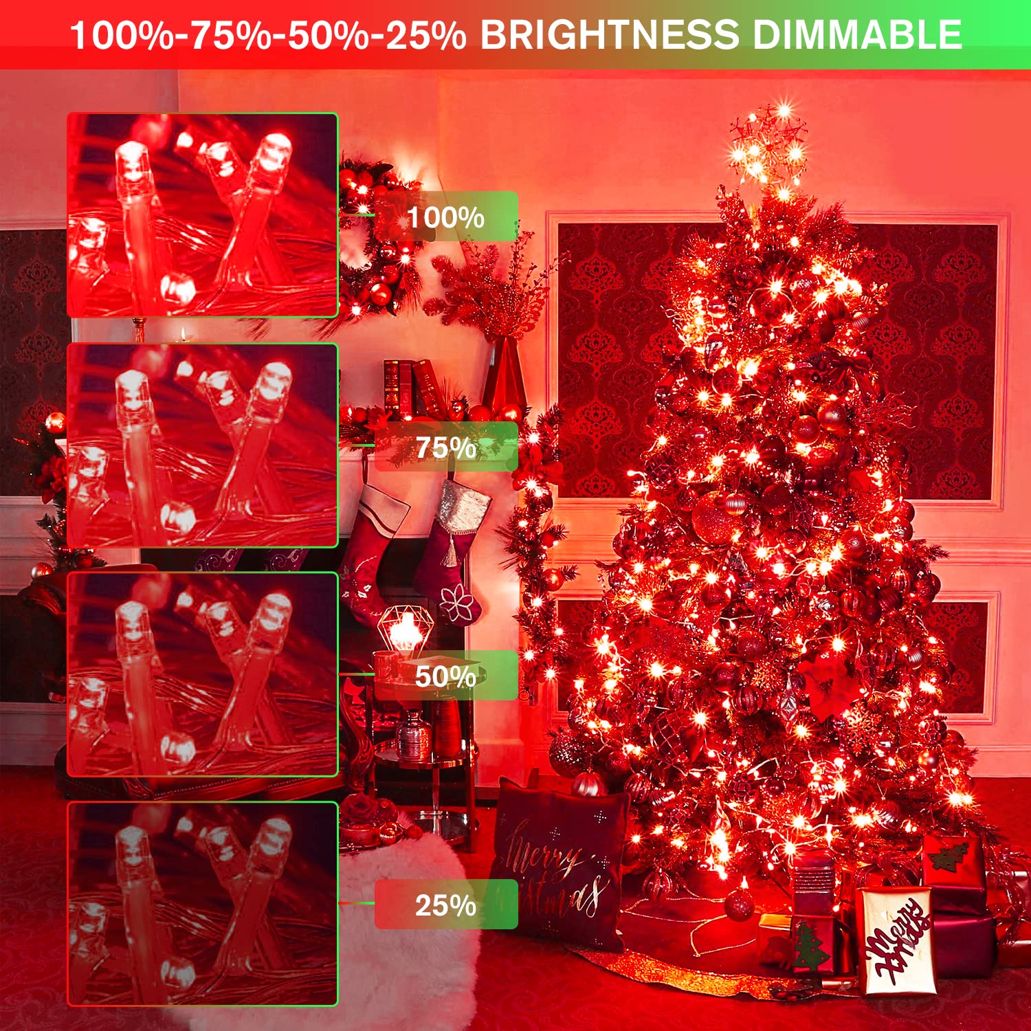 Jmexsuss 100 Led Red & Green Christmas Lights Plug In, 11 Modes Christmas String Lights Indoor With Remote, 33Ft Connectable Color Changing Christmas Lights Outdoor For Christmas Party Decor