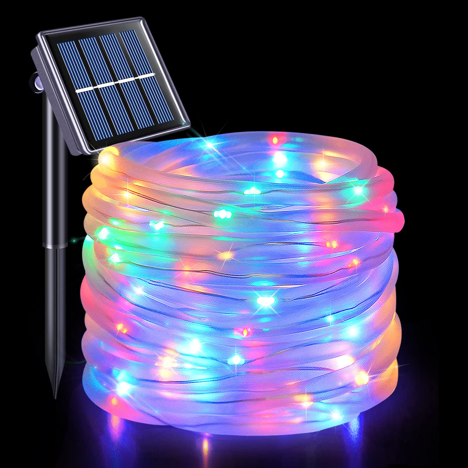 JMEXSUSS Solar Rope Lights 39.4ft 120LED Waterproof Multi-Color PVC Tube Fairy Lights