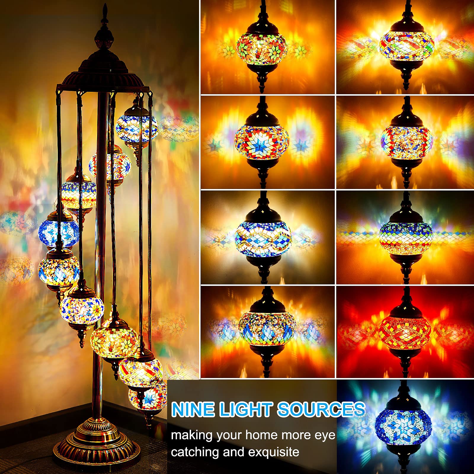 Hortsun Moroccan Floor Lamp - Handmade Colorful Globe Design, Metal, Model WA-23-2, Bohemian Style Lighting for Home Decor