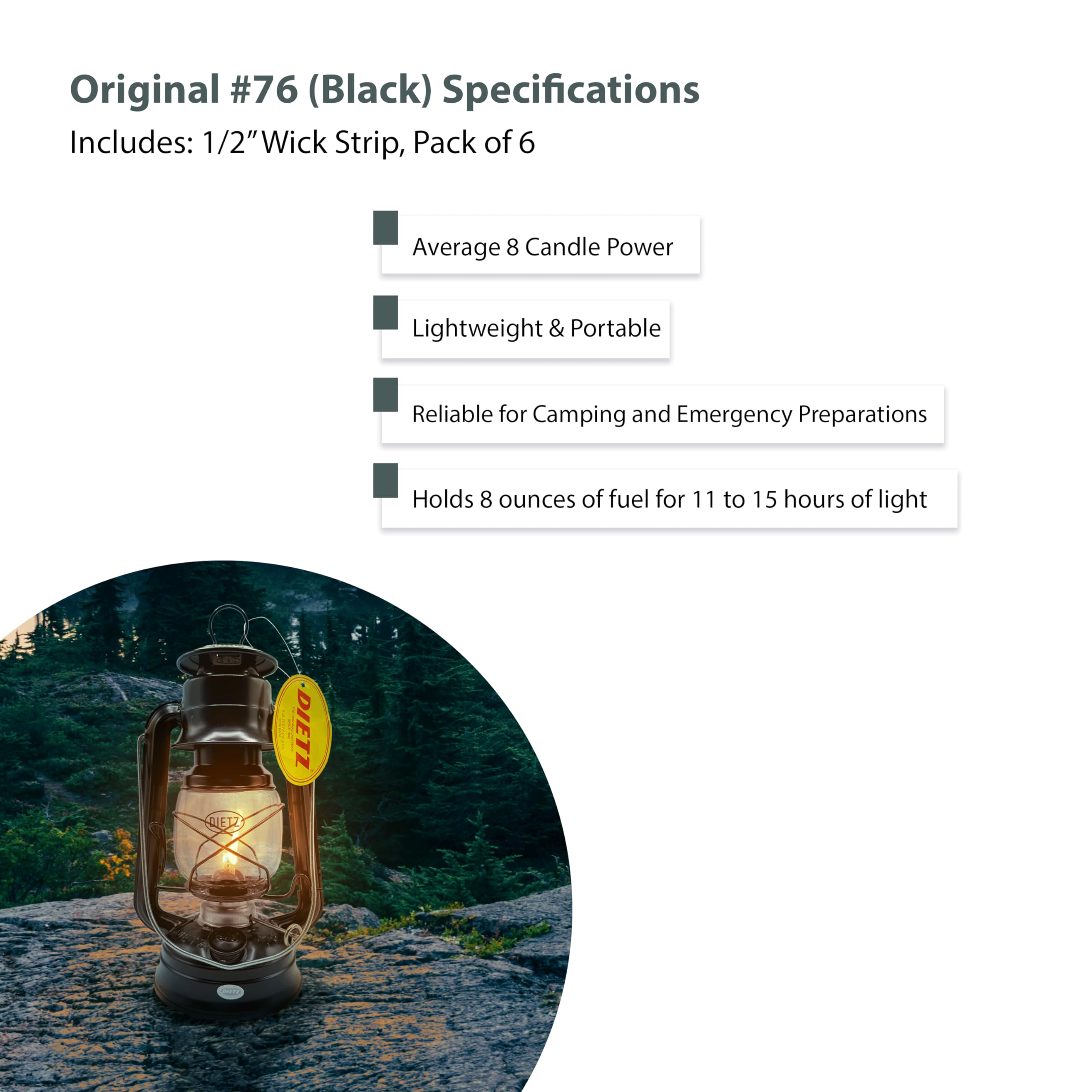 LIGHT OF MINE Dietz #76 Black Oil Lantern with Replacement Wick Strips - Metal, Multicolor